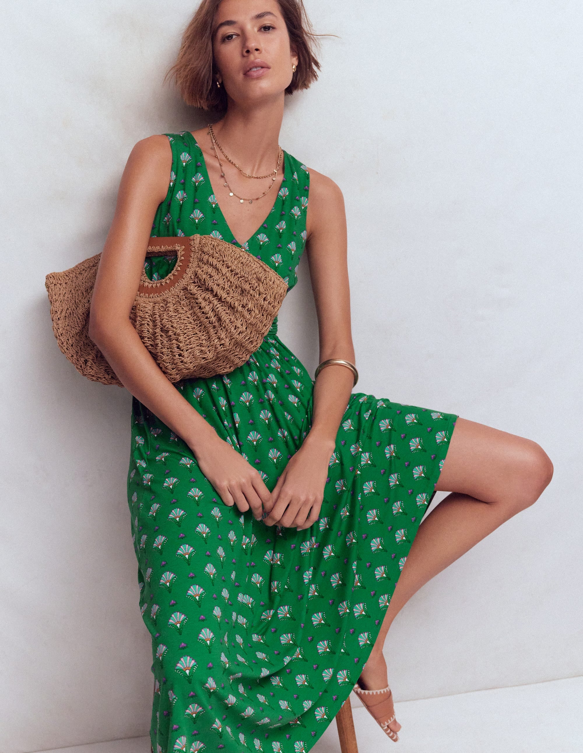 Elodie Jersey-Maxikleid-Grün, Blumenornament - Image 6