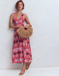 Elodie Jersey-Maxikleid-Kirschrot, Tropenwald