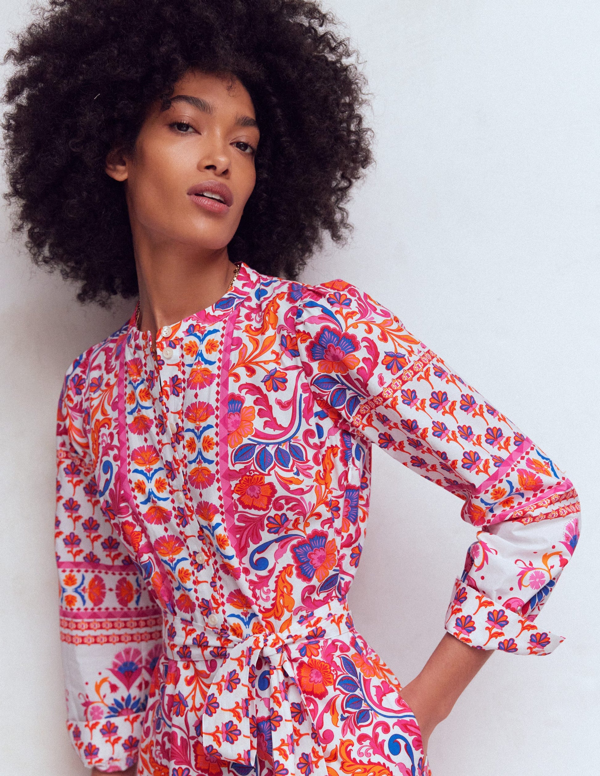 Ava Baumwoll-Midikleid-Rosa Blühender Wiesenrand-4