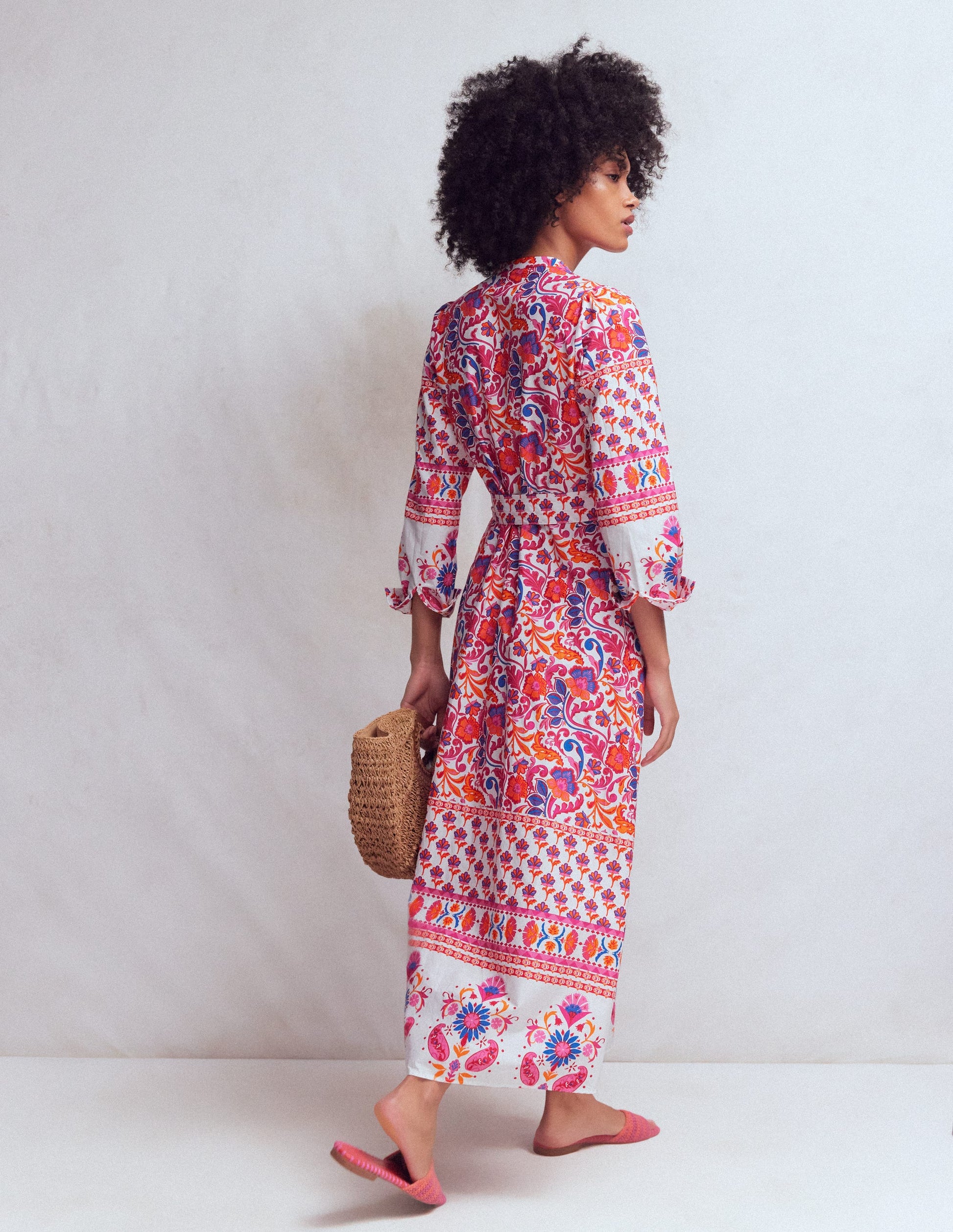 Ava Baumwoll-Midikleid-Rosa Blühender Wiesenrand-5