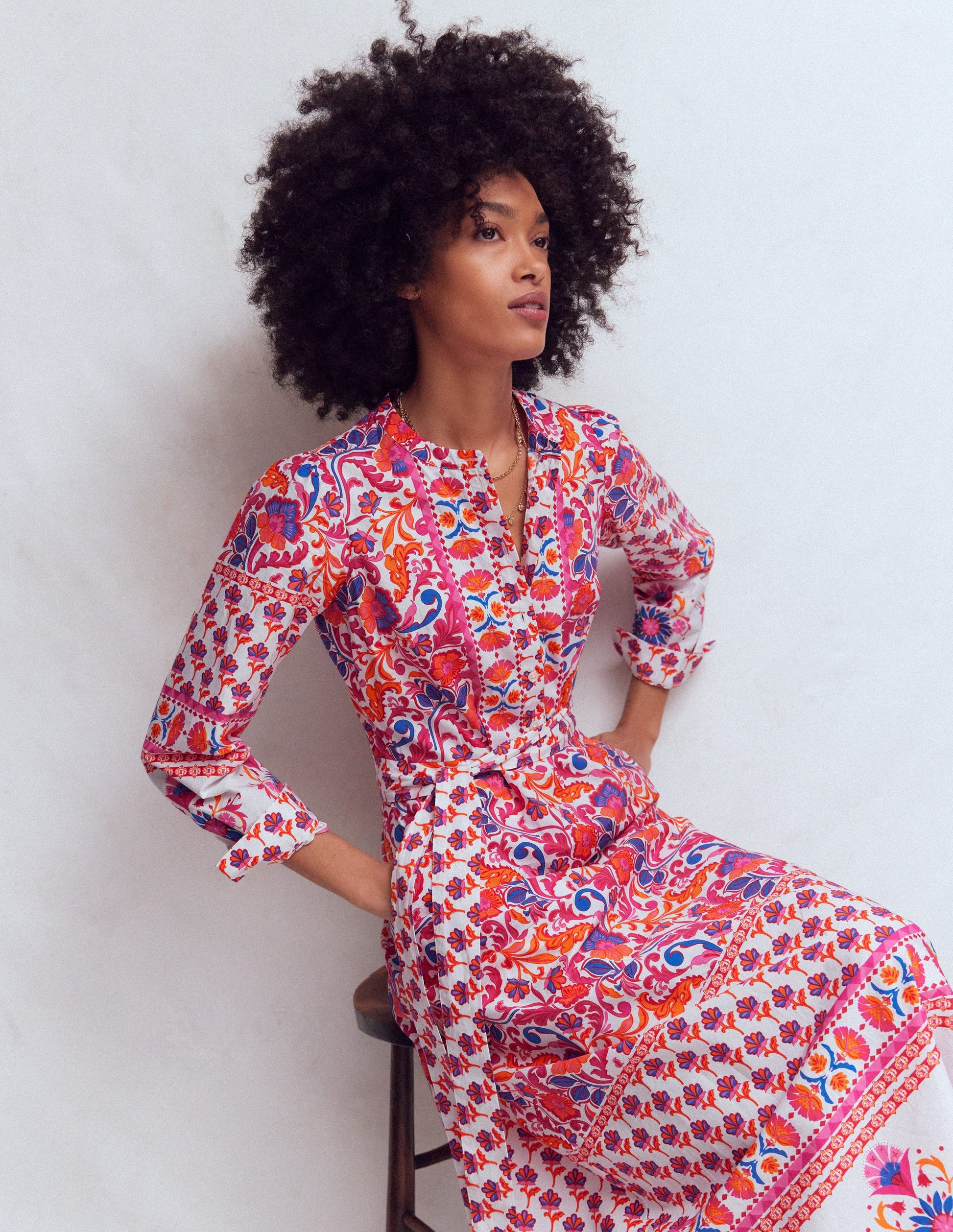 Ava Baumwoll-Midikleid-Rosa Blühender Wiesenrand-6