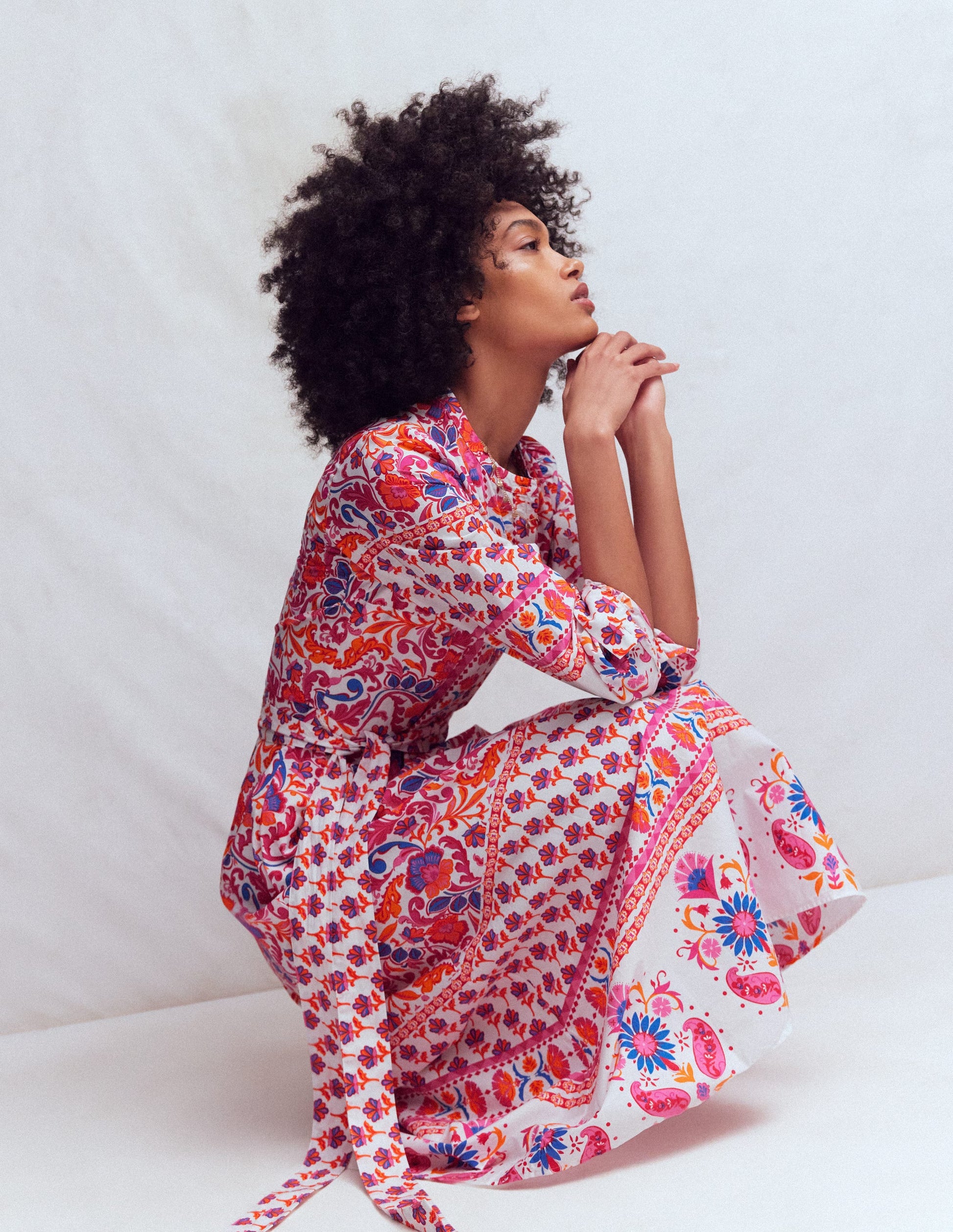 Ava Baumwoll-Midikleid-Rosa Blühender Wiesenrand-7