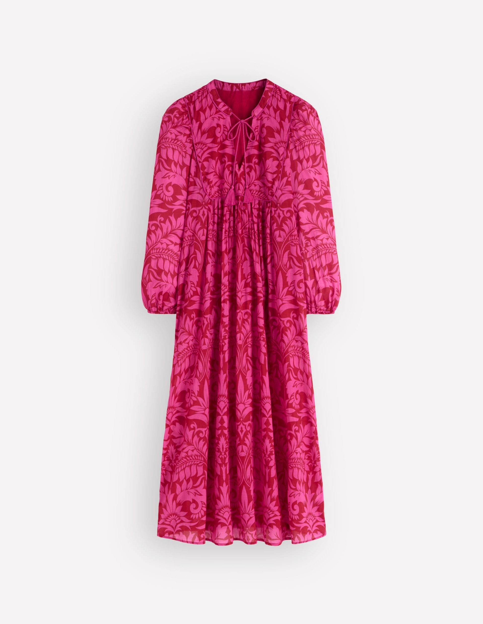 Caftan bohème avec liens au col-Motif Ornamental Foliage rouge-5