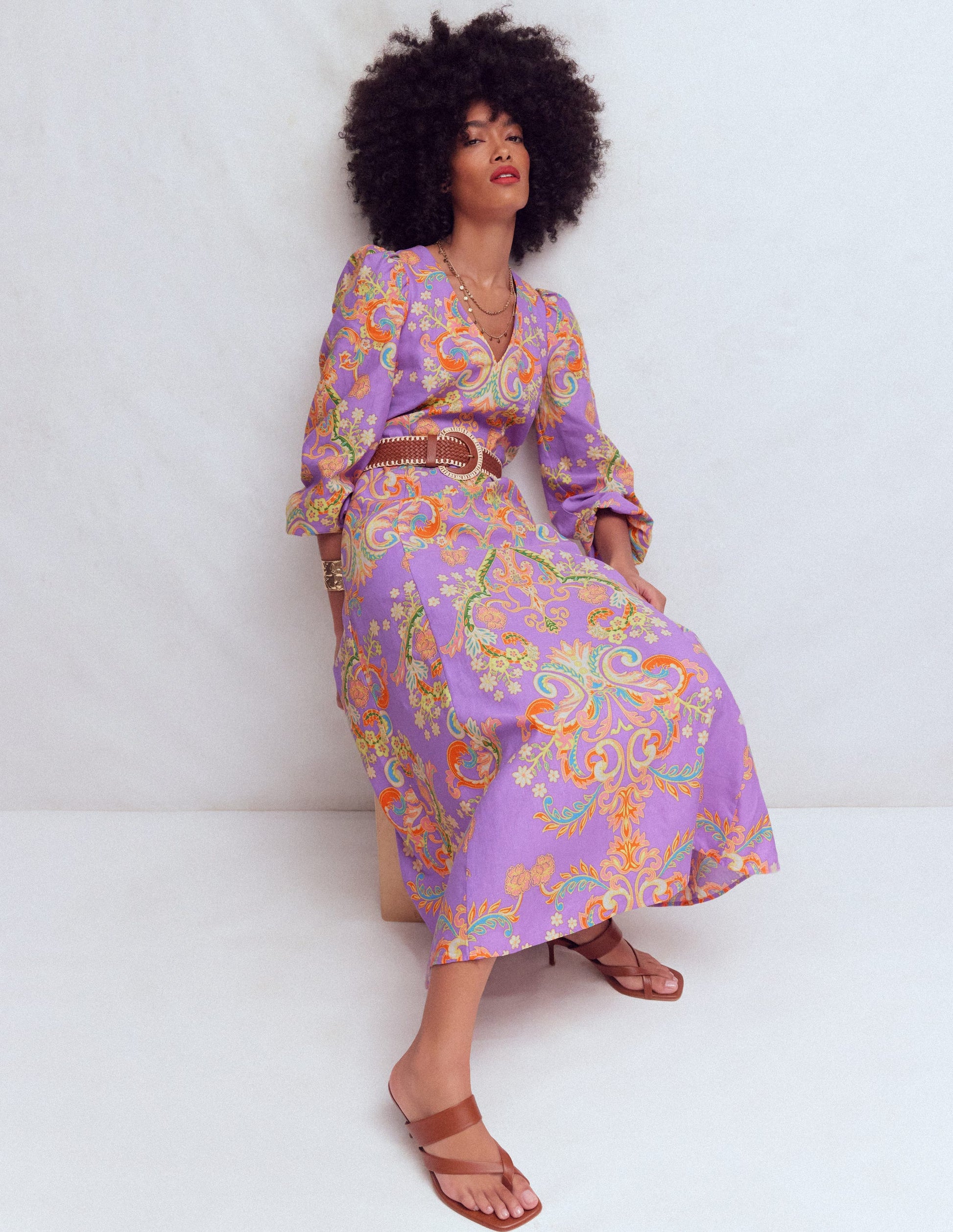 Florence Kleid aus Leinenmischgewebe-Bunt Bezaubernder Blumenstrauß-2