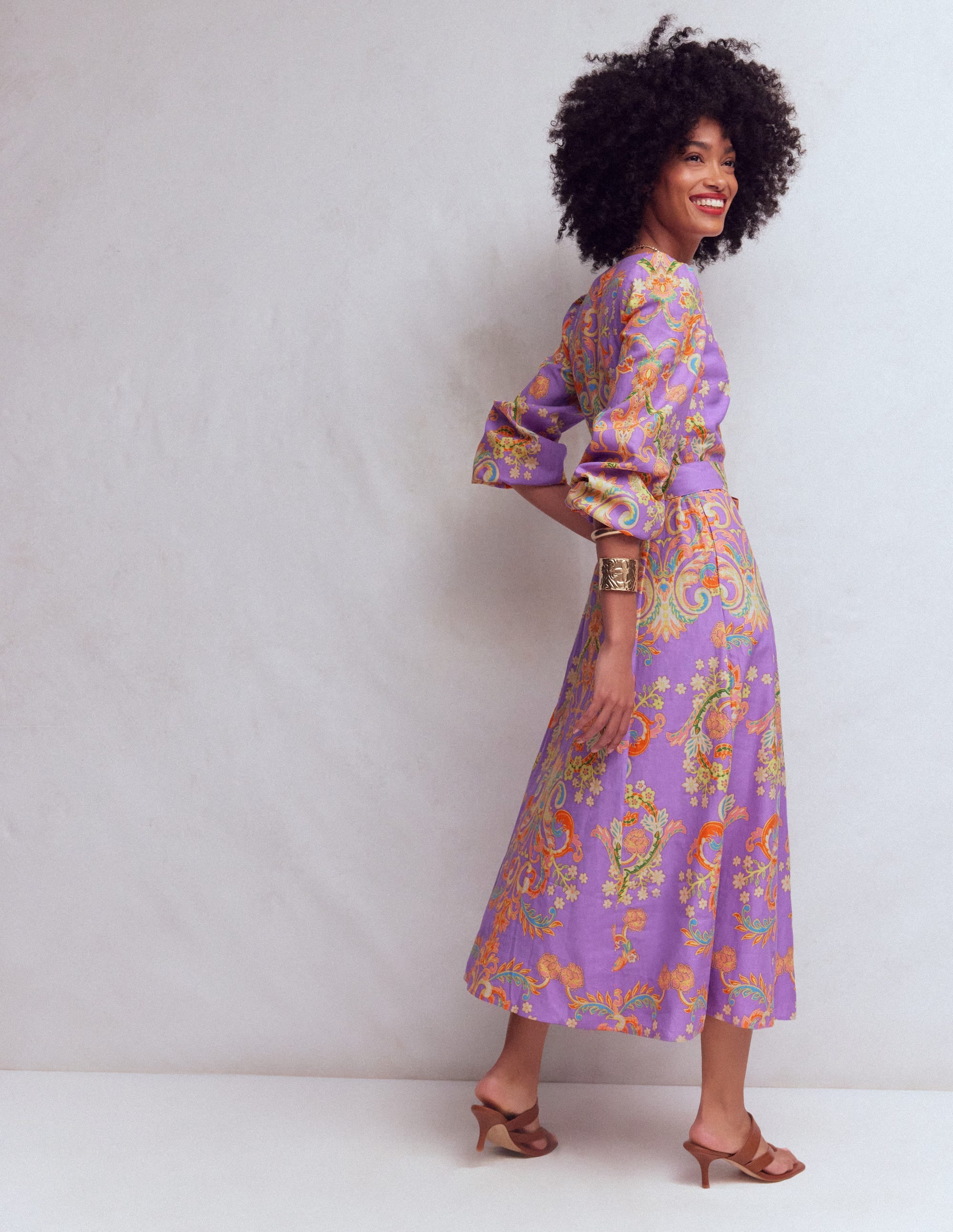 Florence Kleid aus Leinenmischgewebe-Bunt Bezaubernder Blumenstrauß - Image 3