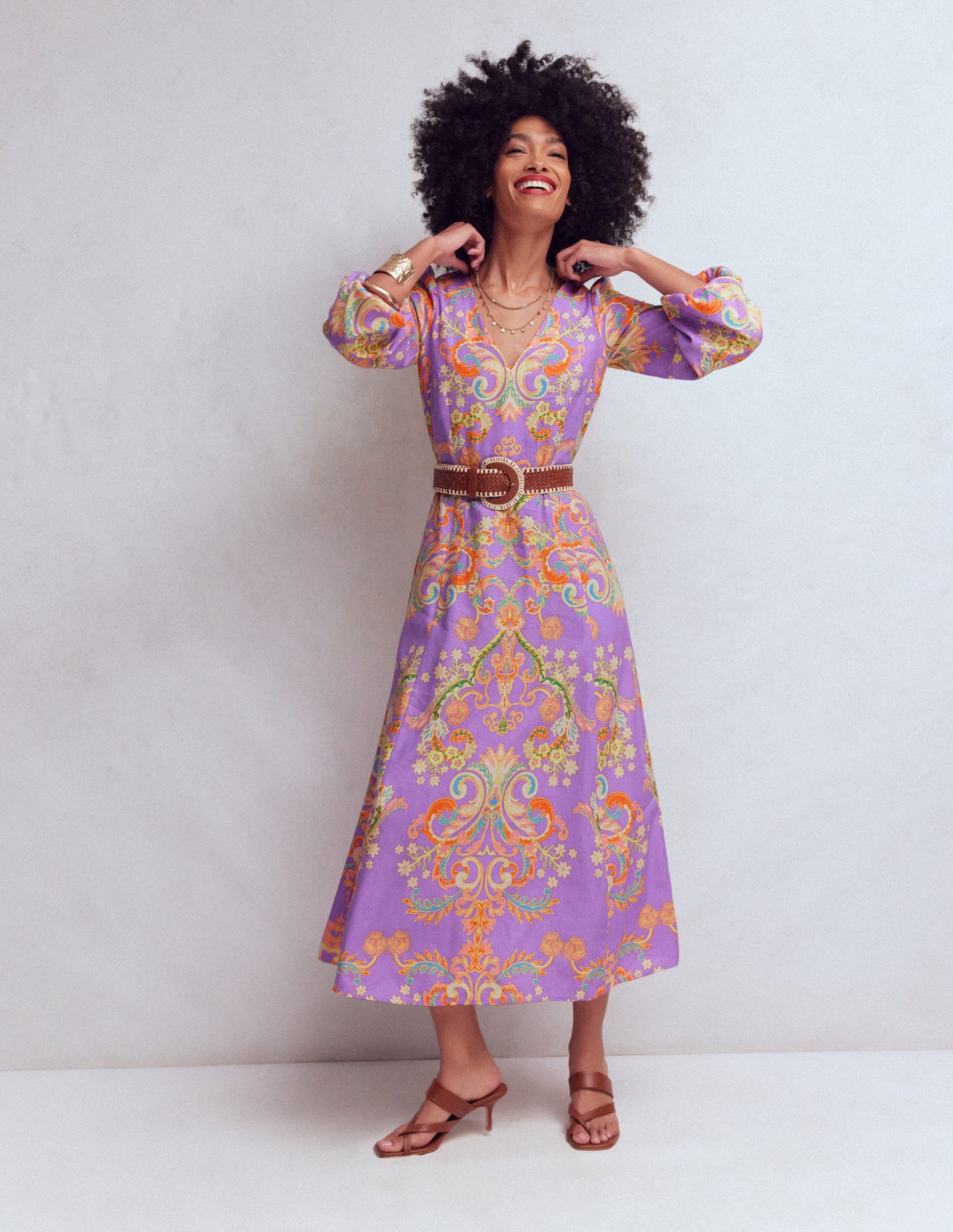 Florence Kleid aus Leinenmischgewebe-Bunt Bezaubernder Blumenstrauß-5