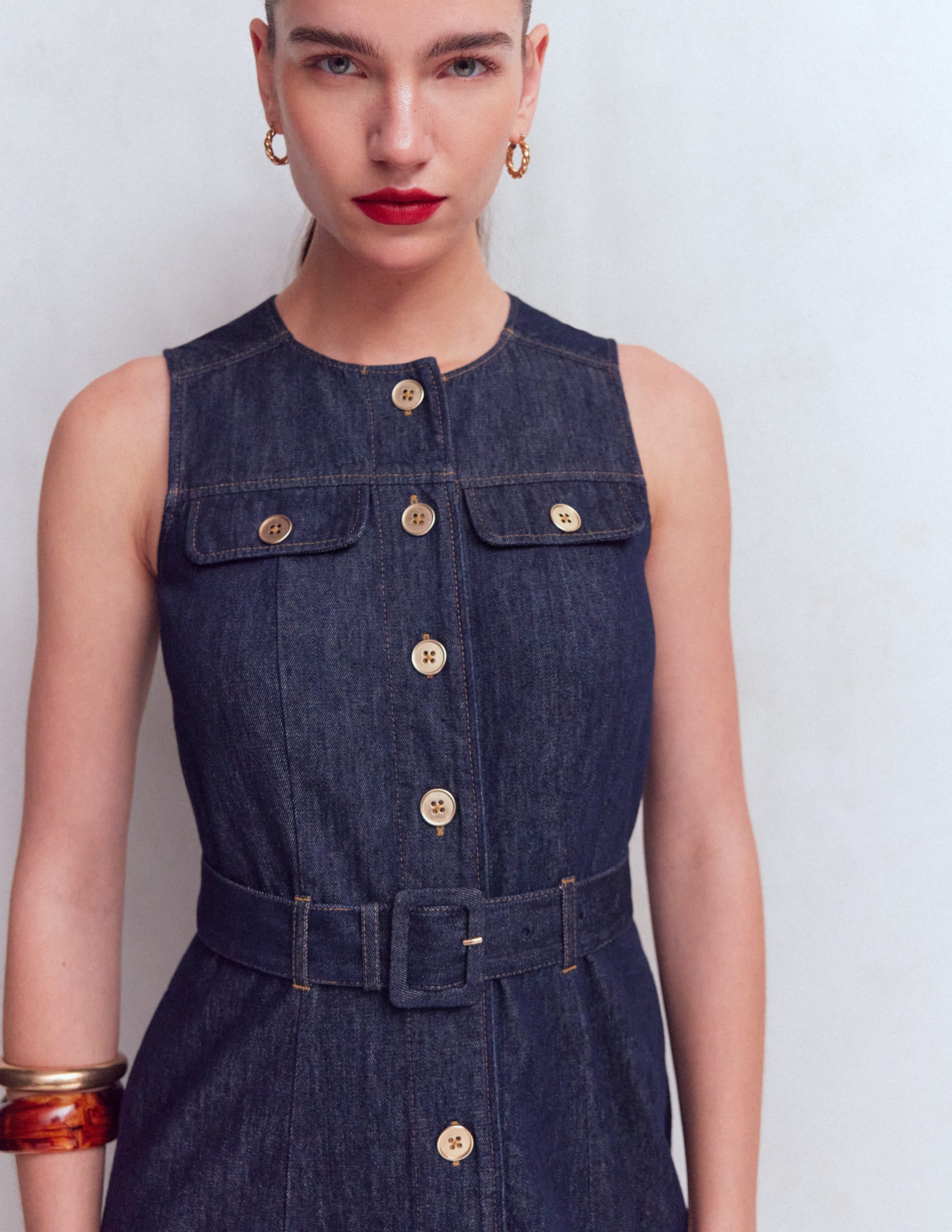 Denim-Midikleid mit Goldknöpfen-Indigo - Image 2