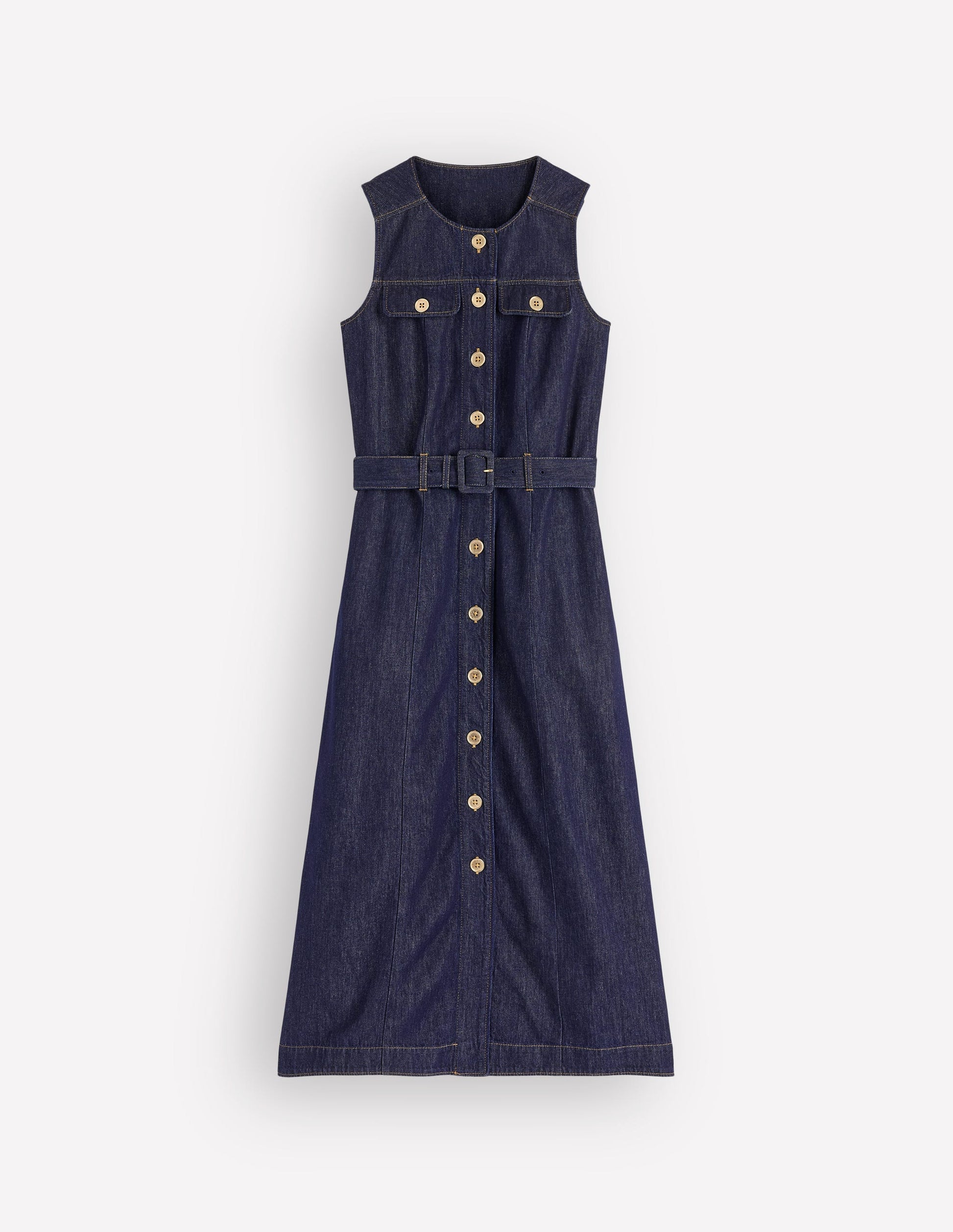 Denim-Midikleid mit Goldknöpfen-Indigo-7