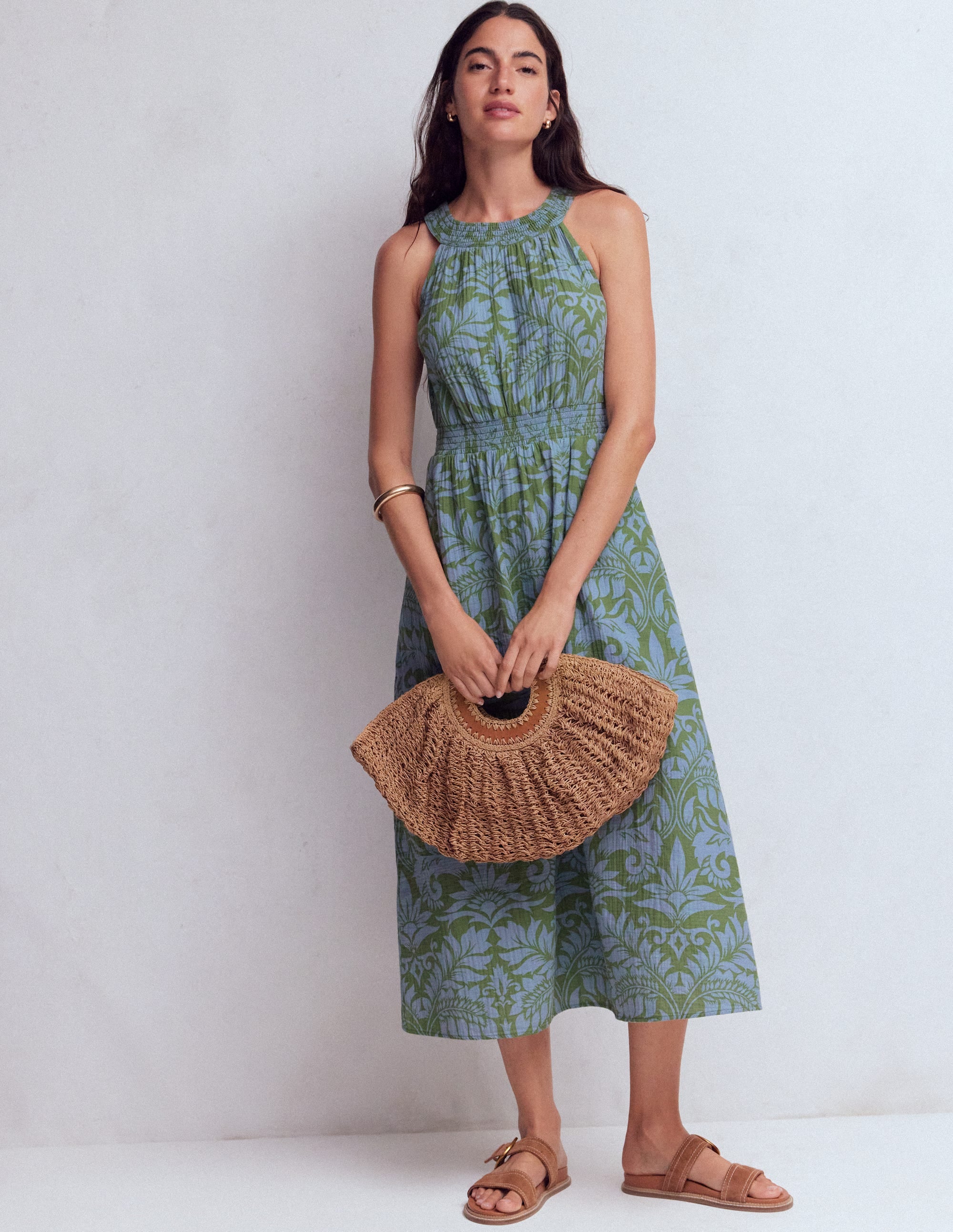 Daphne Doppeltuch-Kleid-Grün Blütenpracht - Image 1