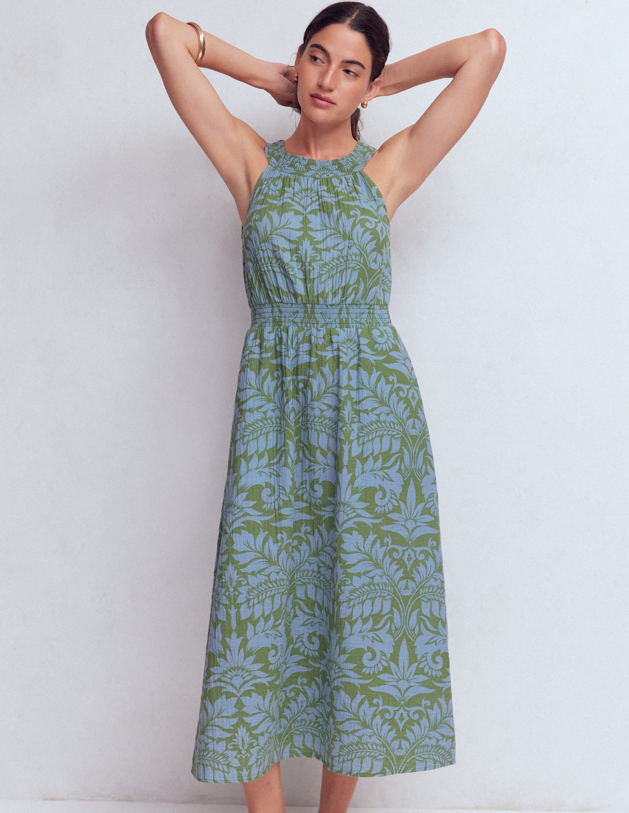 Daphne Doppeltuch-Kleid-Grün Blütenpracht - Image 4