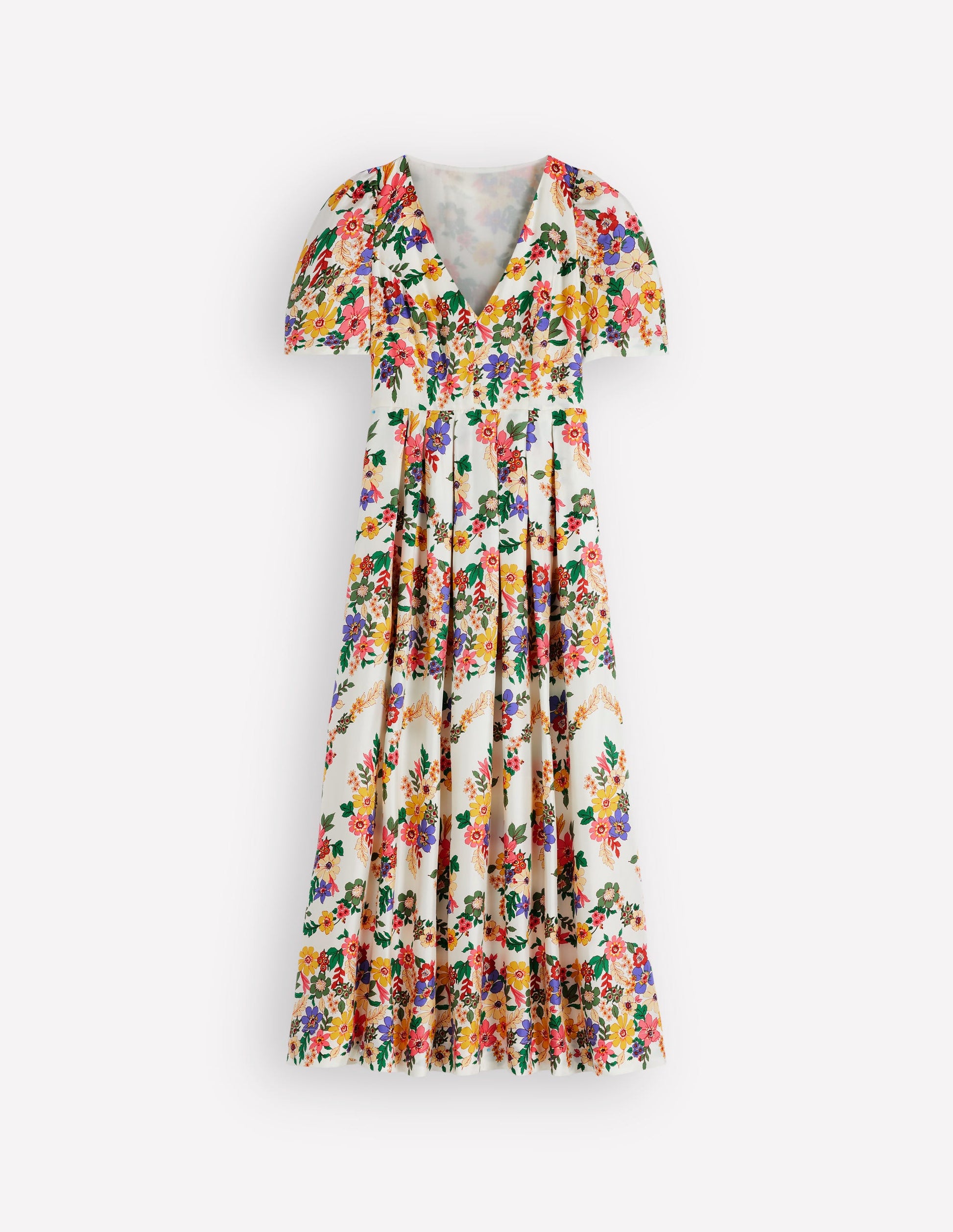 Plissiertes Kleid mit V-Ausschnitt-Bunt Wiesenblumen-7