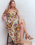 Robe plissée à col V-Motif Meadow Flowers multi