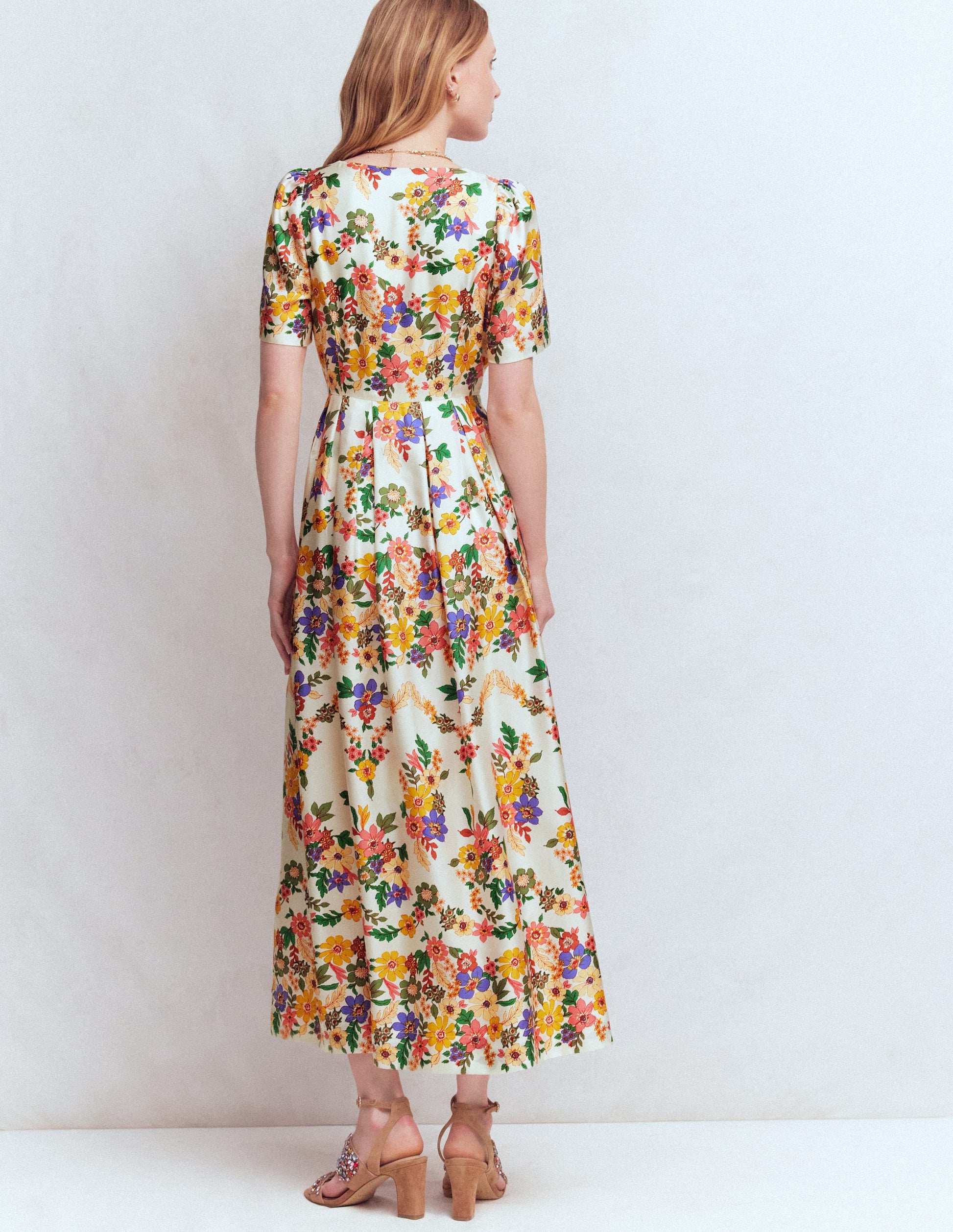 Plissiertes Kleid mit V-Ausschnitt-Bunt Wiesenblumen-4