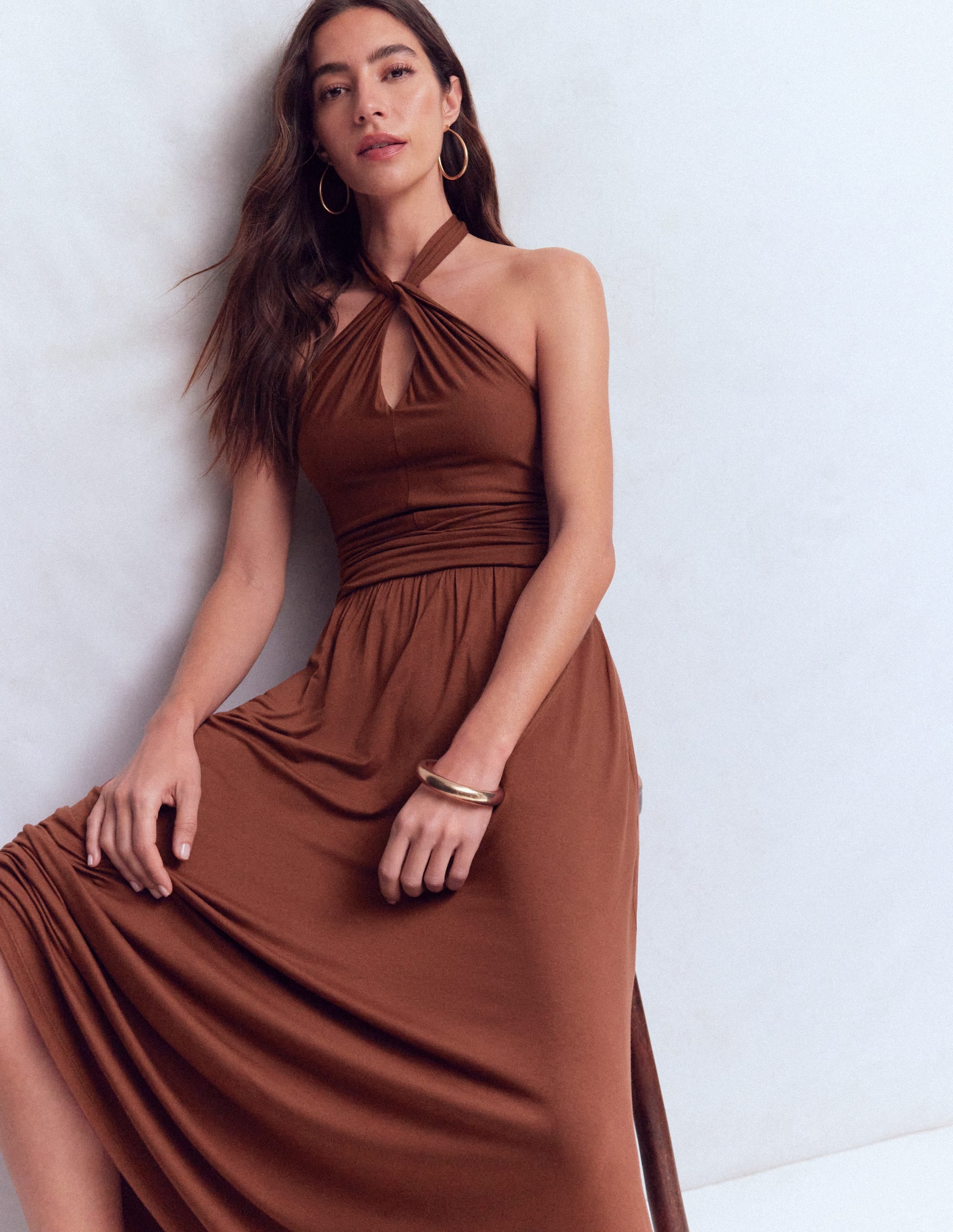 Sydney Jerseykleid mit gedrehtem Ausschnitt-Bitterschokolade - Image 2