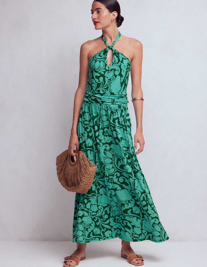 Sydney Jerseykleid mit gedrehtem Ausschnitt-Grün, Blühende Wiese