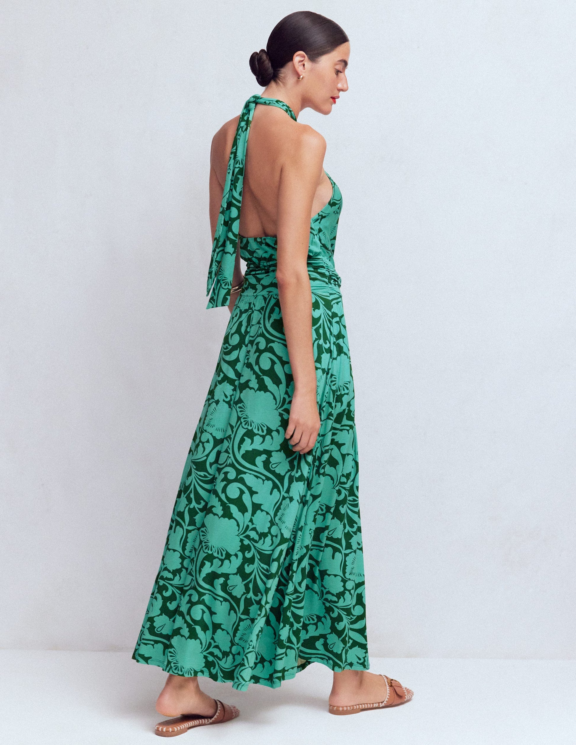 Sydney Jerseykleid mit gedrehtem Ausschnitt-Grün, Blühende Wiese-3