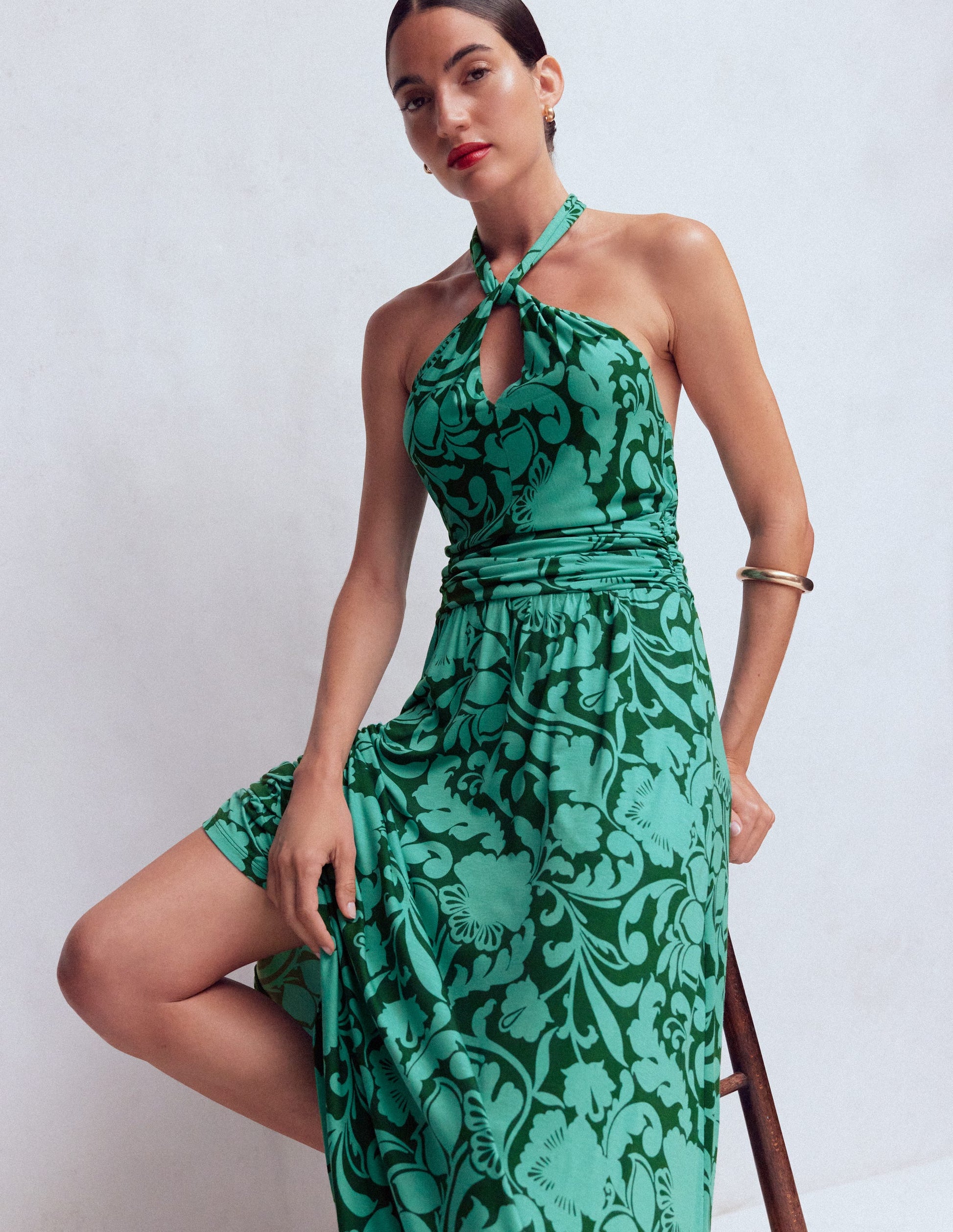 Sydney Jerseykleid mit gedrehtem Ausschnitt-Grün, Blühende Wiese-5
