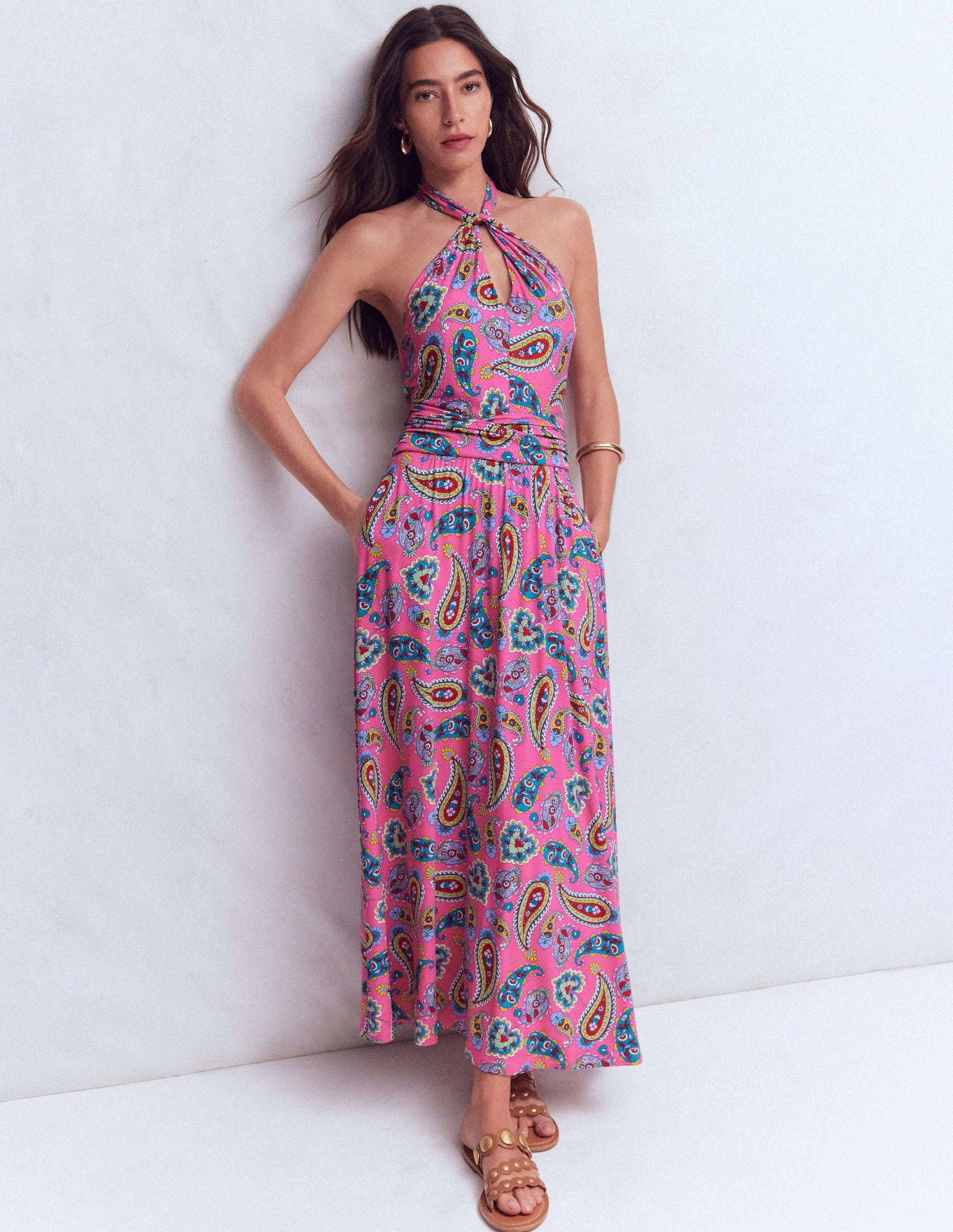Sydney Jerseykleid mit gedrehtem Ausschnitt-Rosa Paisley-2