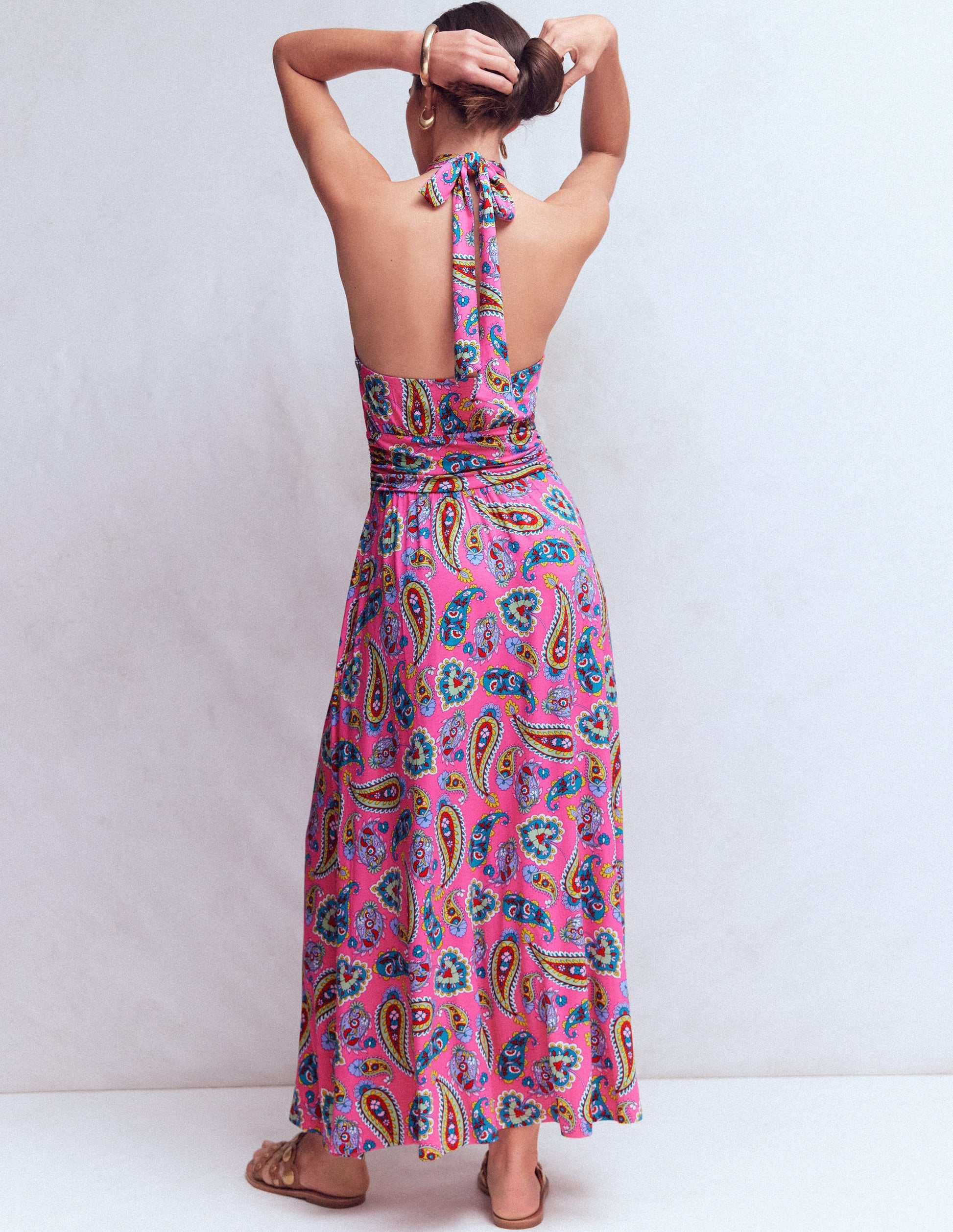 Sydney Jerseykleid mit gedrehtem Ausschnitt-Rosa Paisley-4