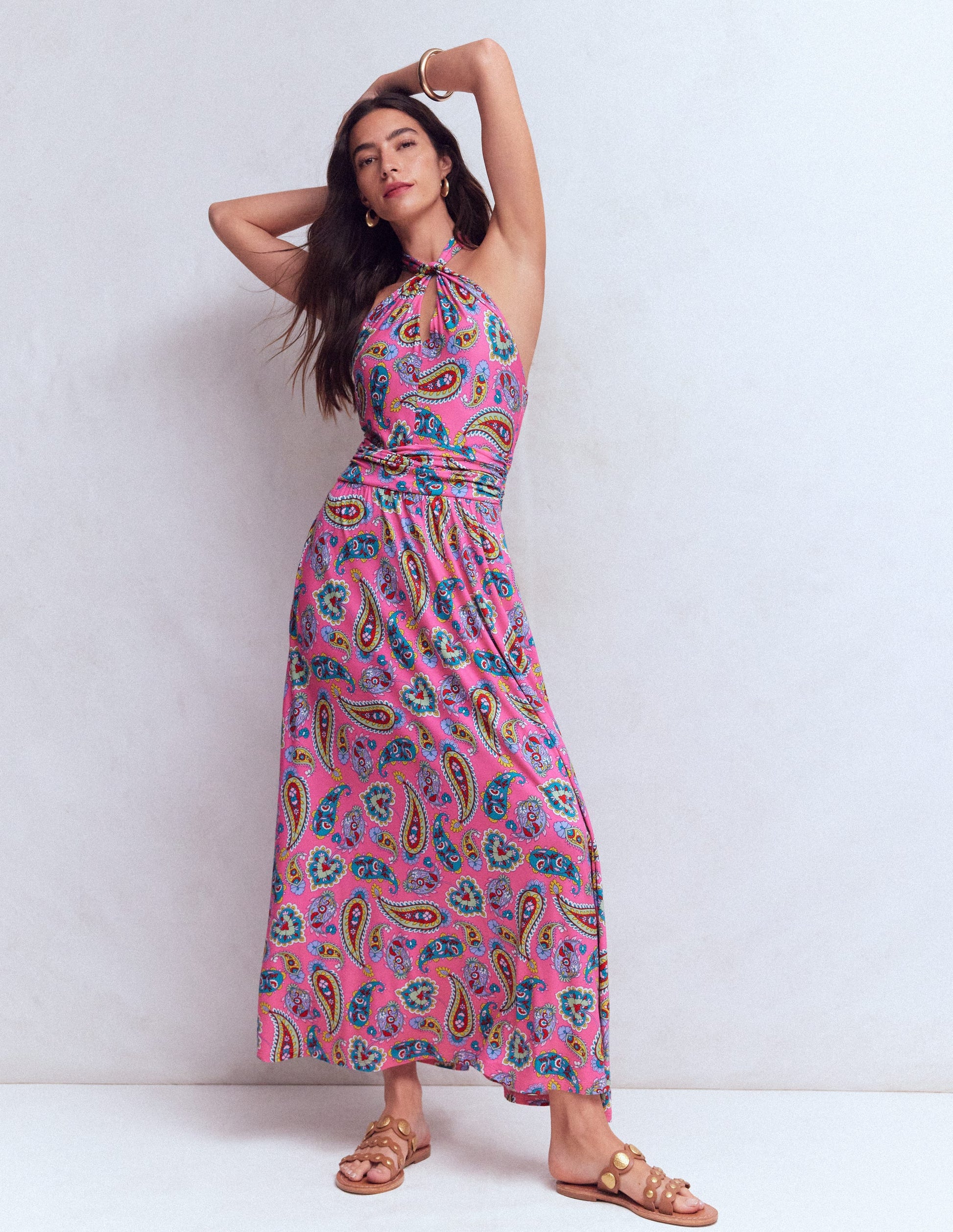 Sydney Jerseykleid mit gedrehtem Ausschnitt-Rosa Paisley-6