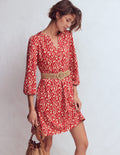 Robe Cathy à col cranté en jersey-Rouge Merida, motif Ikat