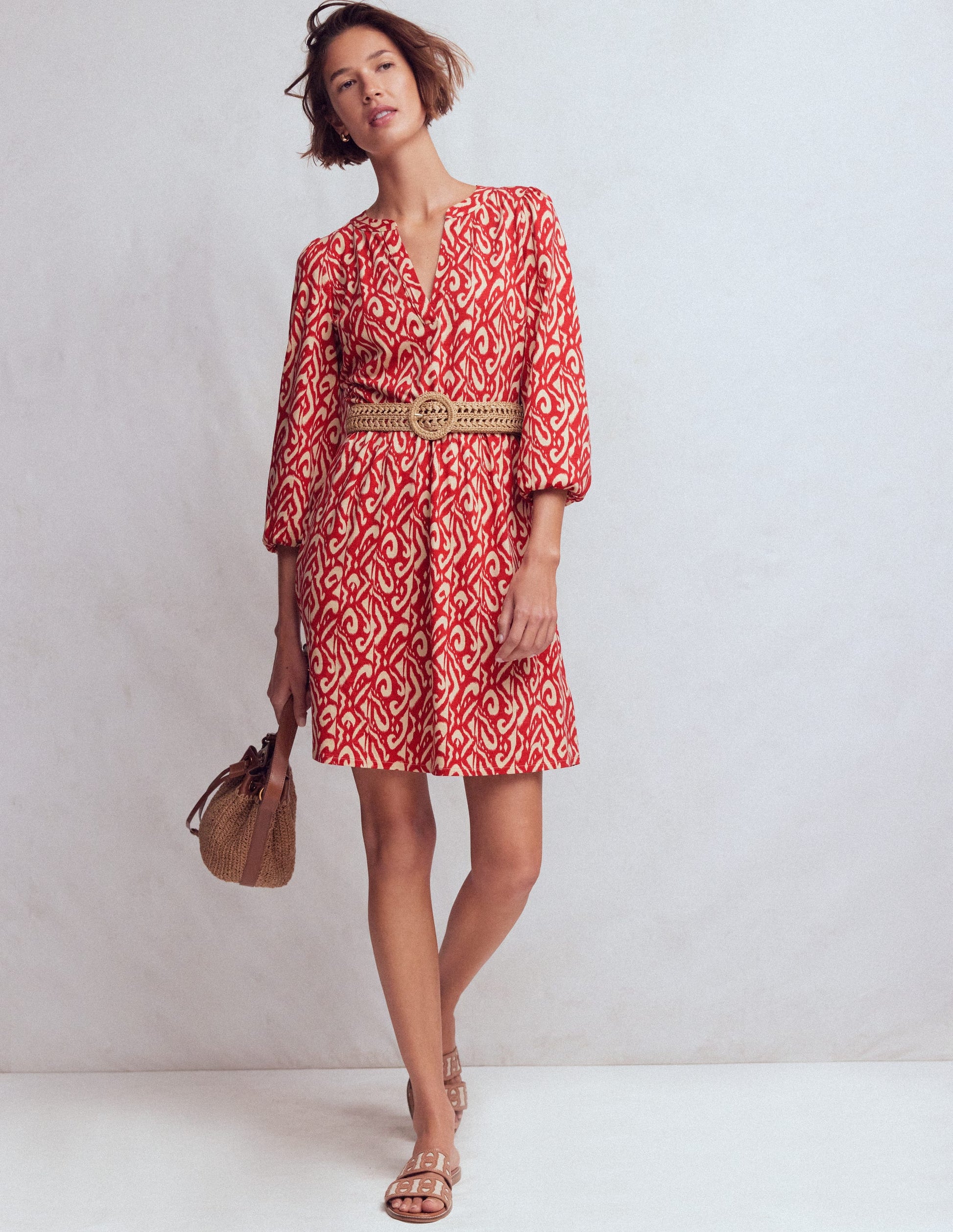 Cathy Notch Neck Jersey Dress-Merida Red, Ikat | Boden EU