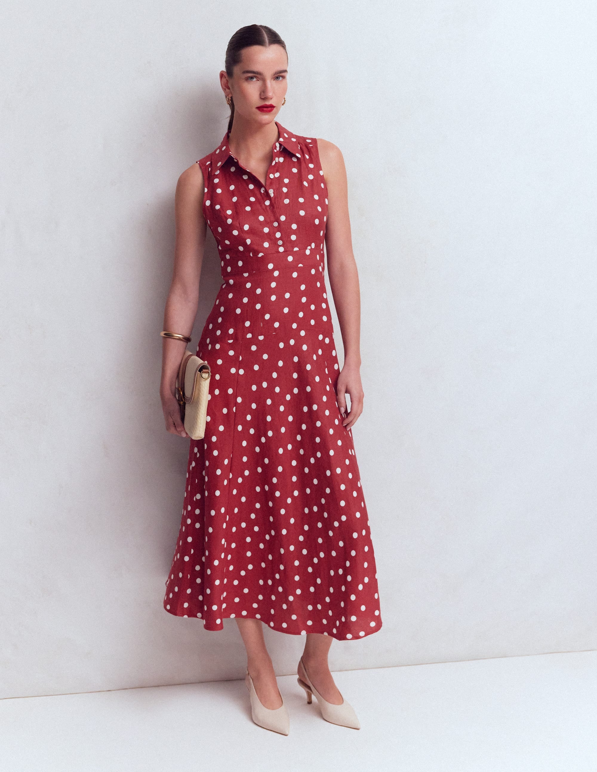 Erma Leinenkleid mit tiefer Taille-Rot Gemalte Tupfen - Image 1