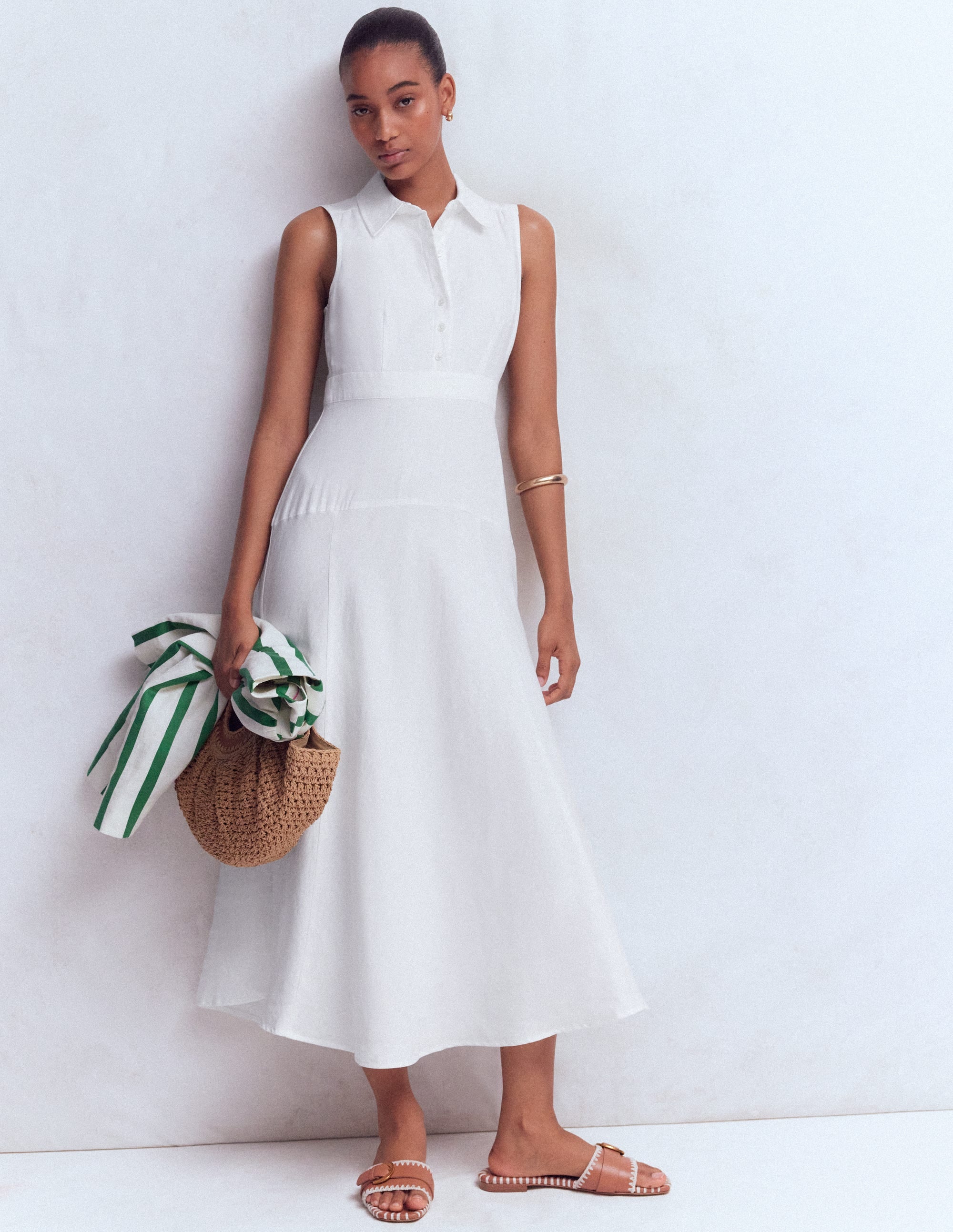 Erma Leinenkleid mit tiefer Taille-Weiß - Image 6