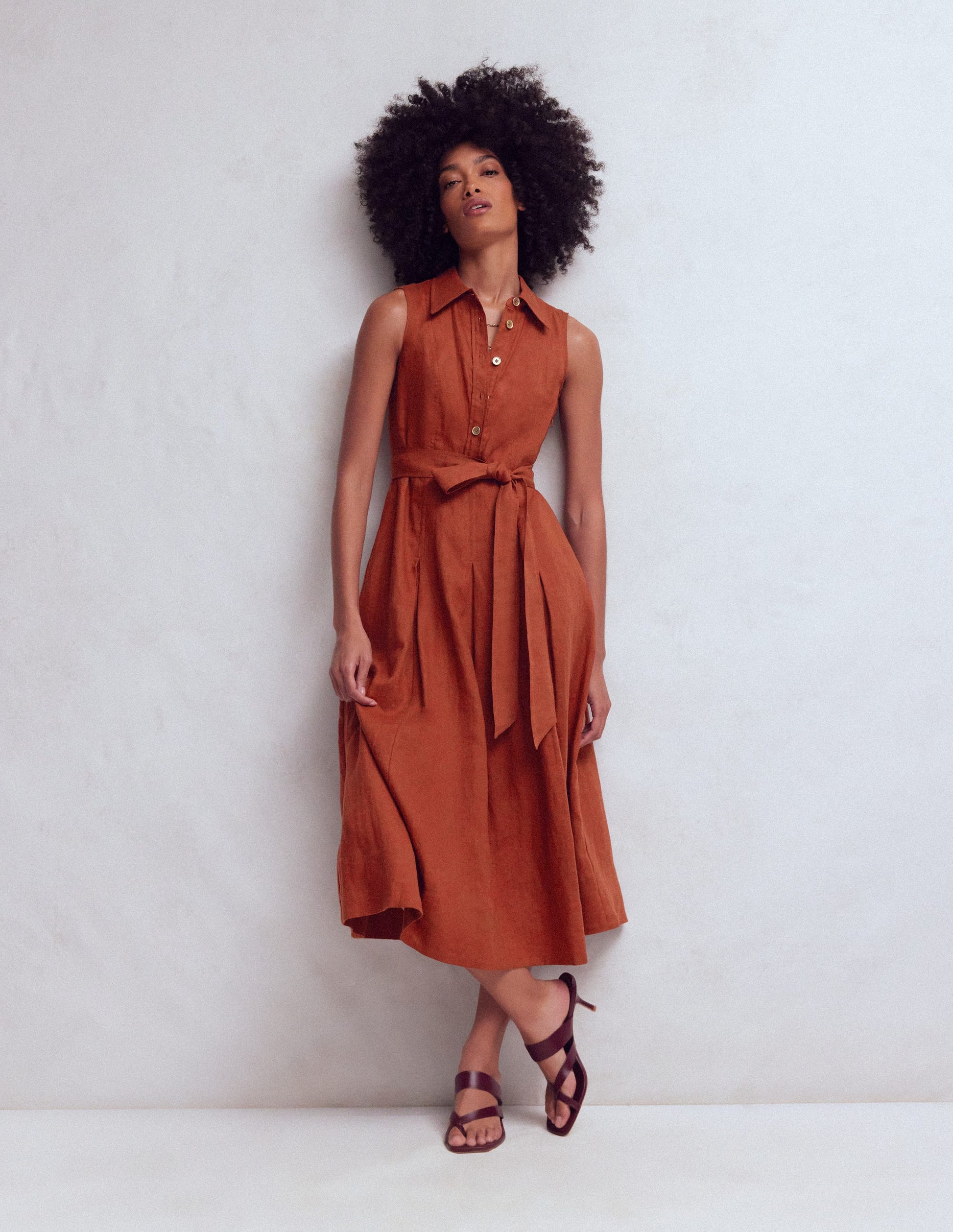 Belinda Hemdblusenkleid aus Leinen-Braun-Orange-1