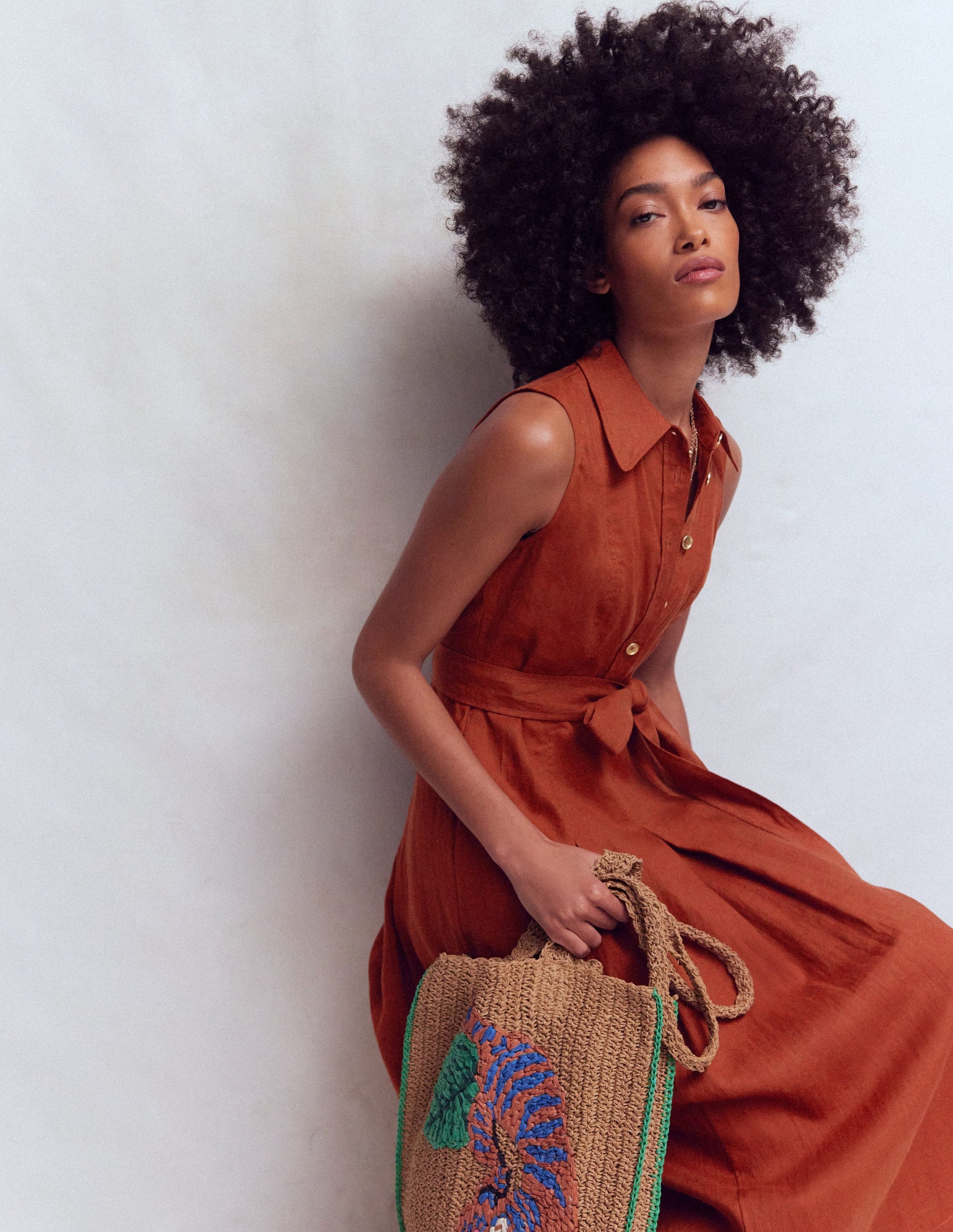 Belinda Hemdblusenkleid aus Leinen-Braun-Orange-5