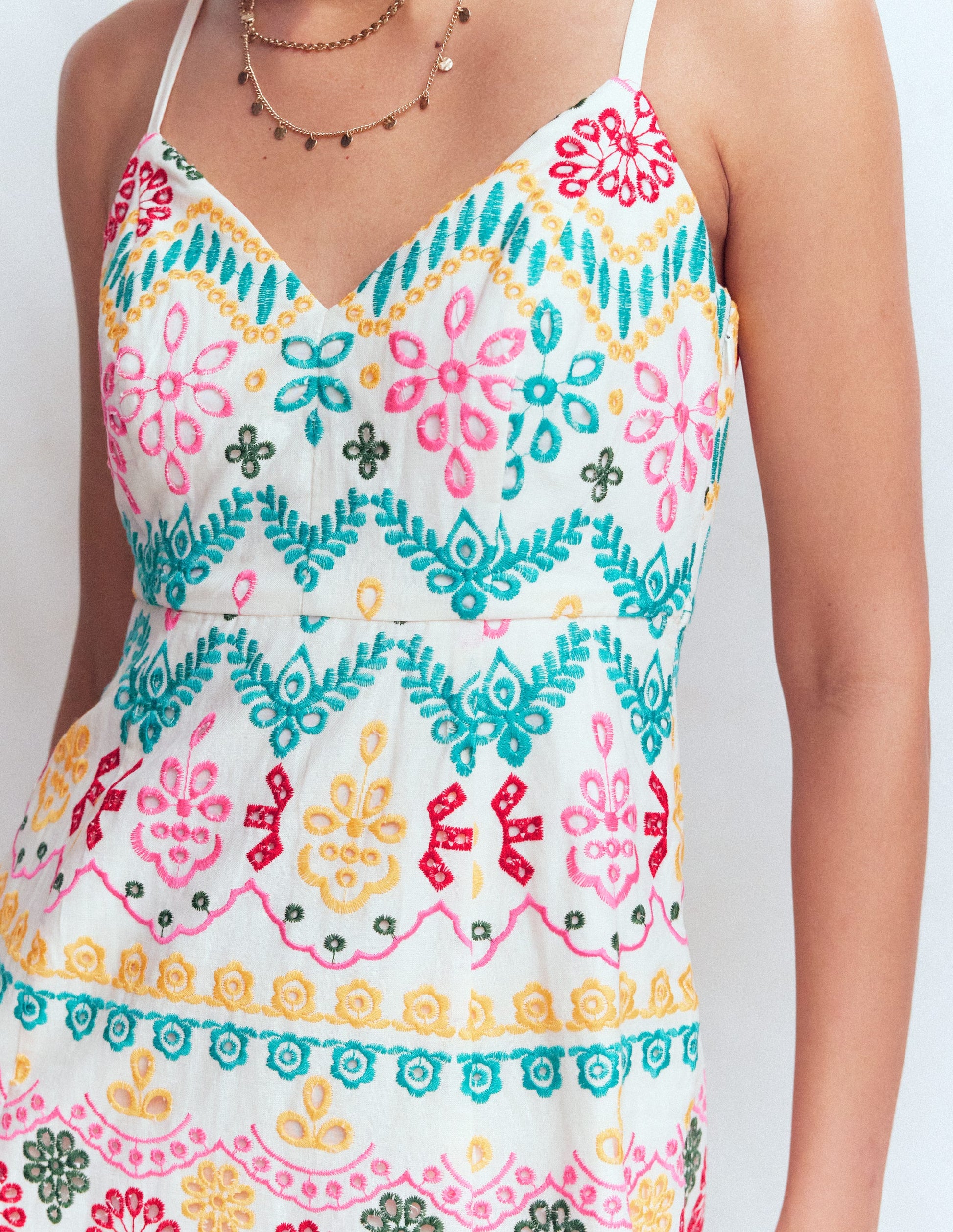 Empire-Kleid aus Leinen mit Lochstickerei-Bunt Lochstickerei-4