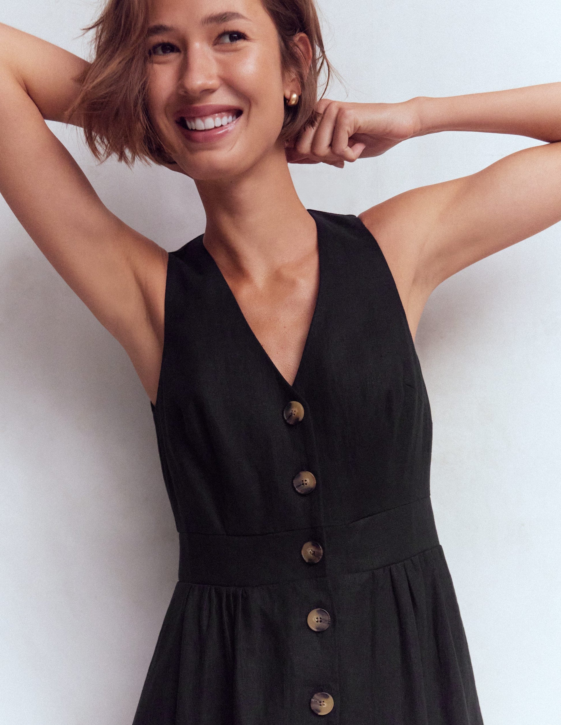 Robe Catherine boutonnée en lin-Noir-2