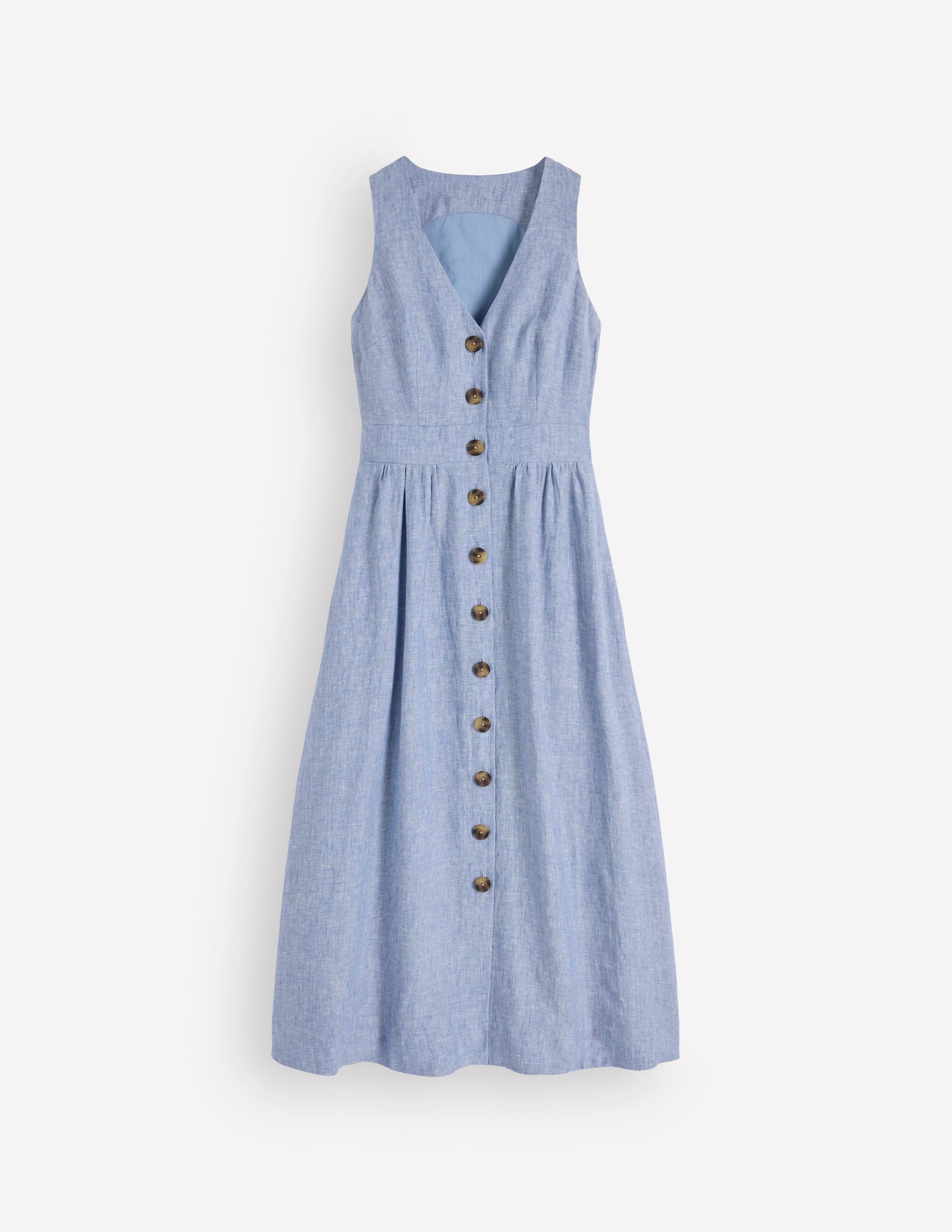 Catherine Leinenkleid mit Knöpfen-Blauer Faux-Uni-5