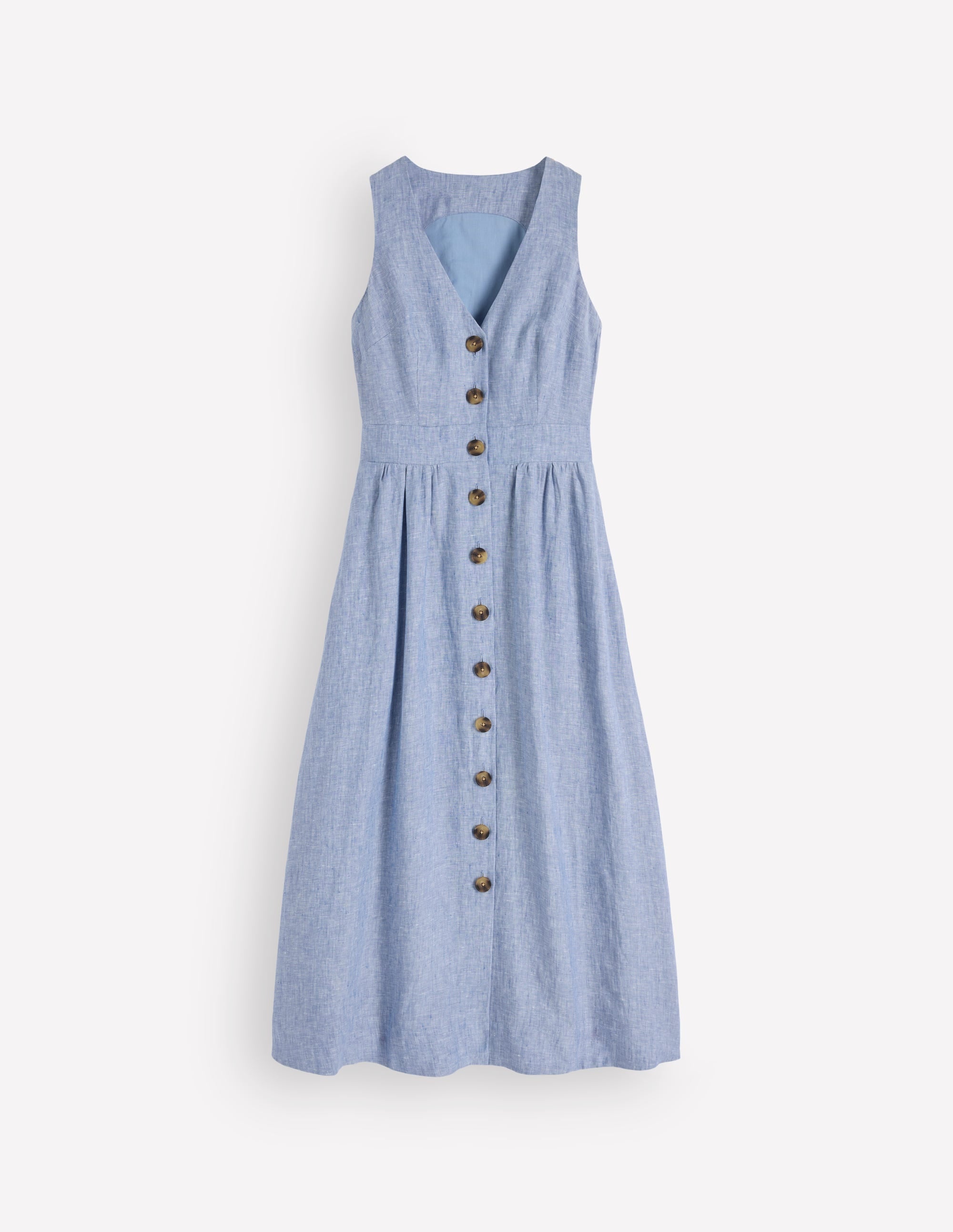Robe Catherine boutonnée en lin-Bleu chambray - Image 5