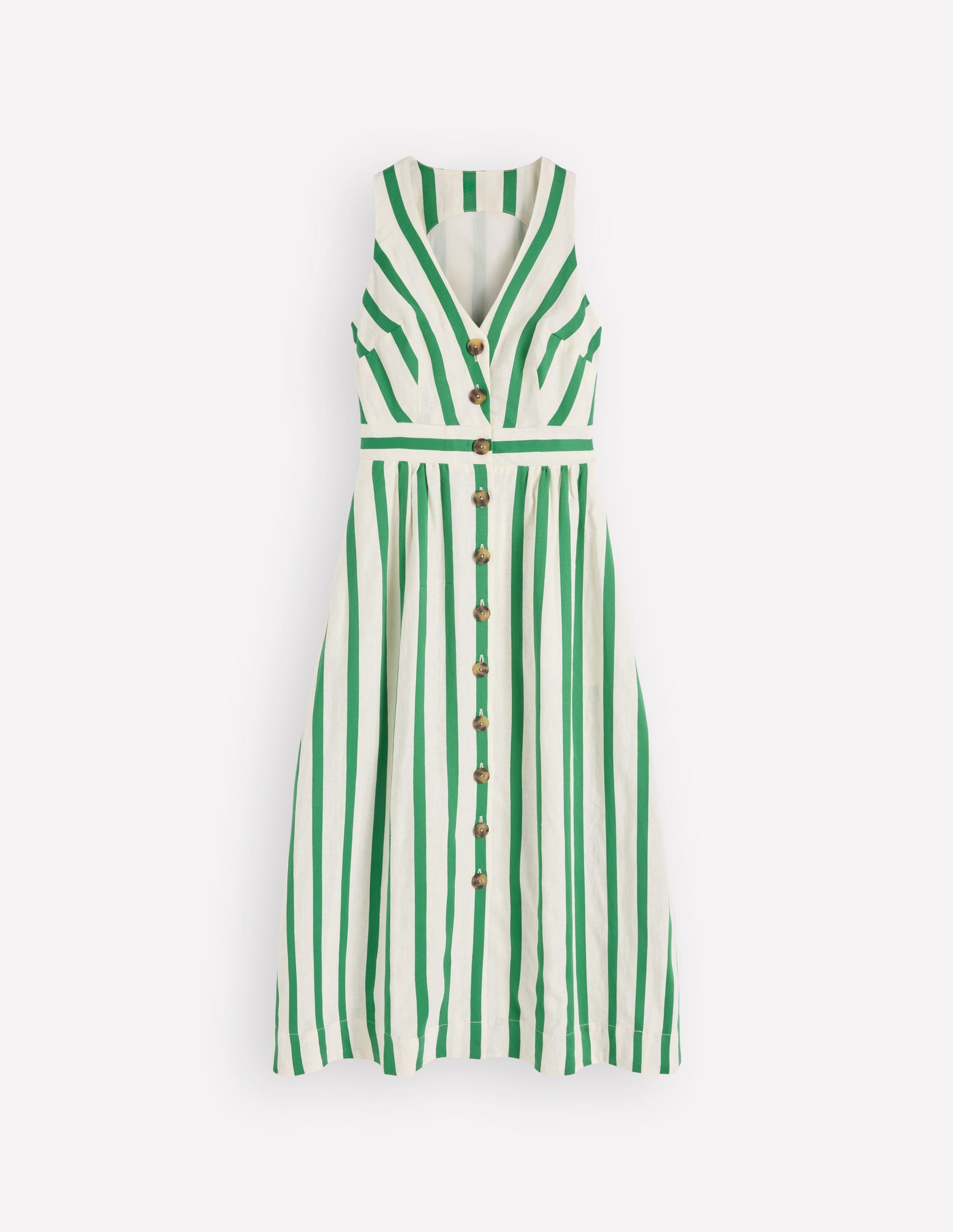 Robe Catherine boutonnée en lin-Rayé satin ivoire et vert-6