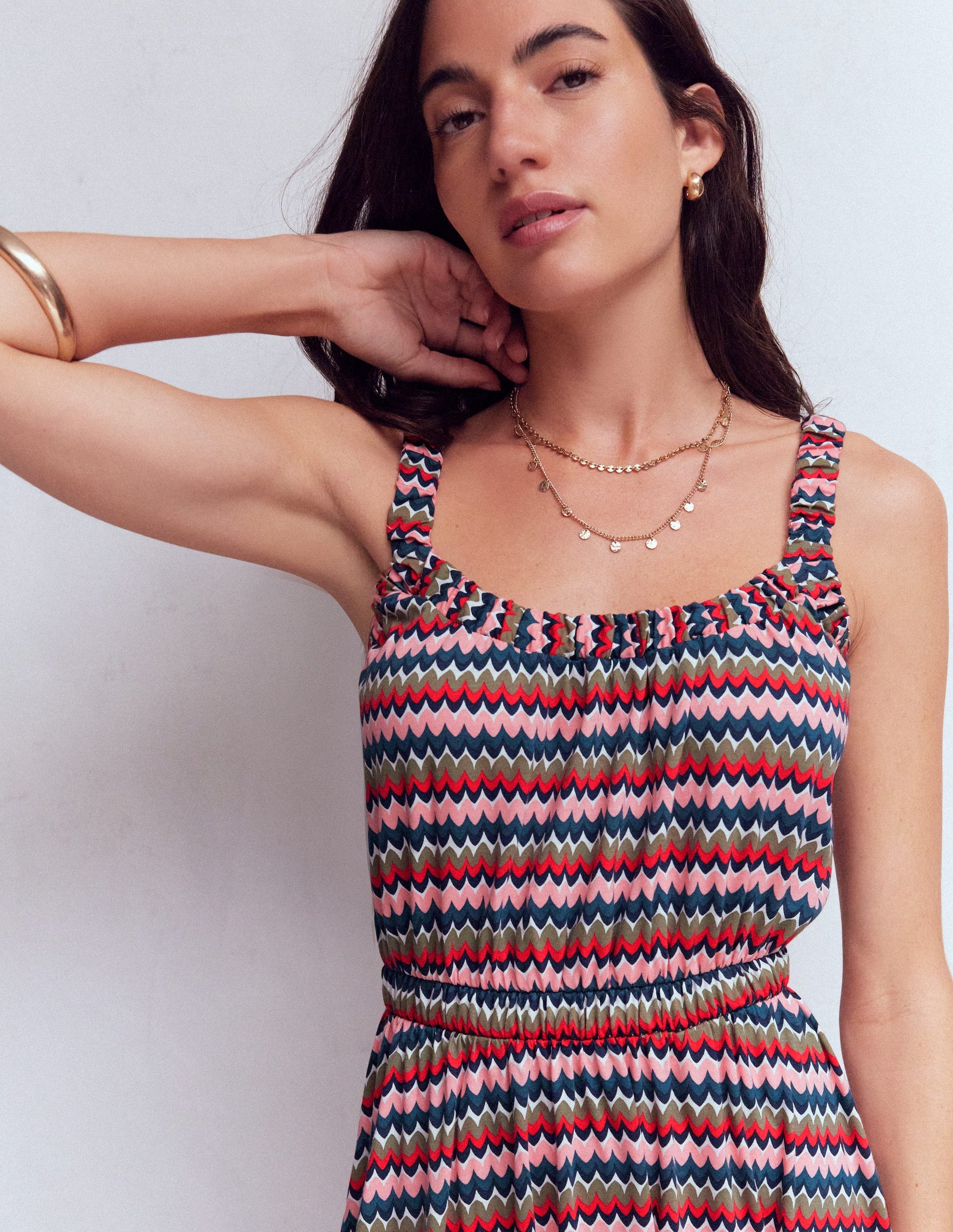 Jerseykleid mit tiefem Rundhalsausschnitt-Bunt, Zickzack-Welle-2