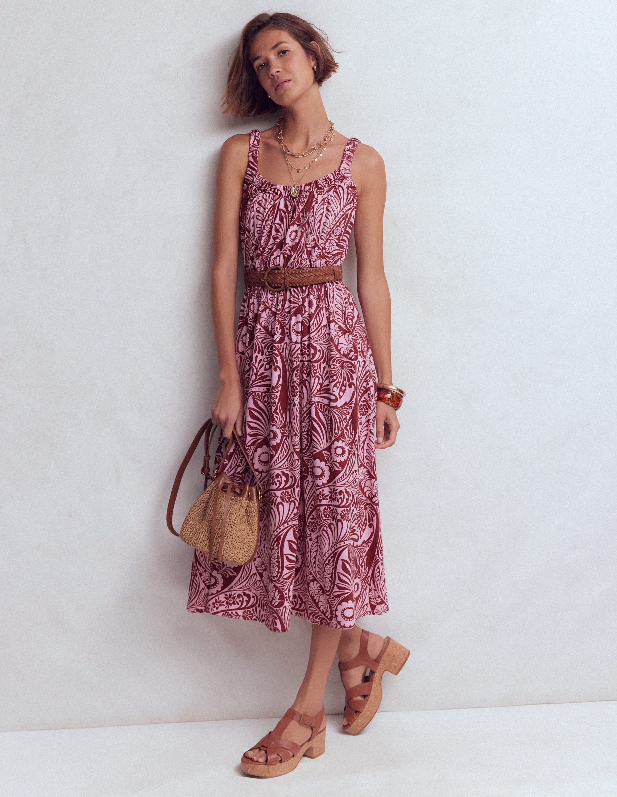 Jerseykleid mit tiefem Rundhalsausschnitt-Rosa, Verwunschenes Paisleymuster - Image 1