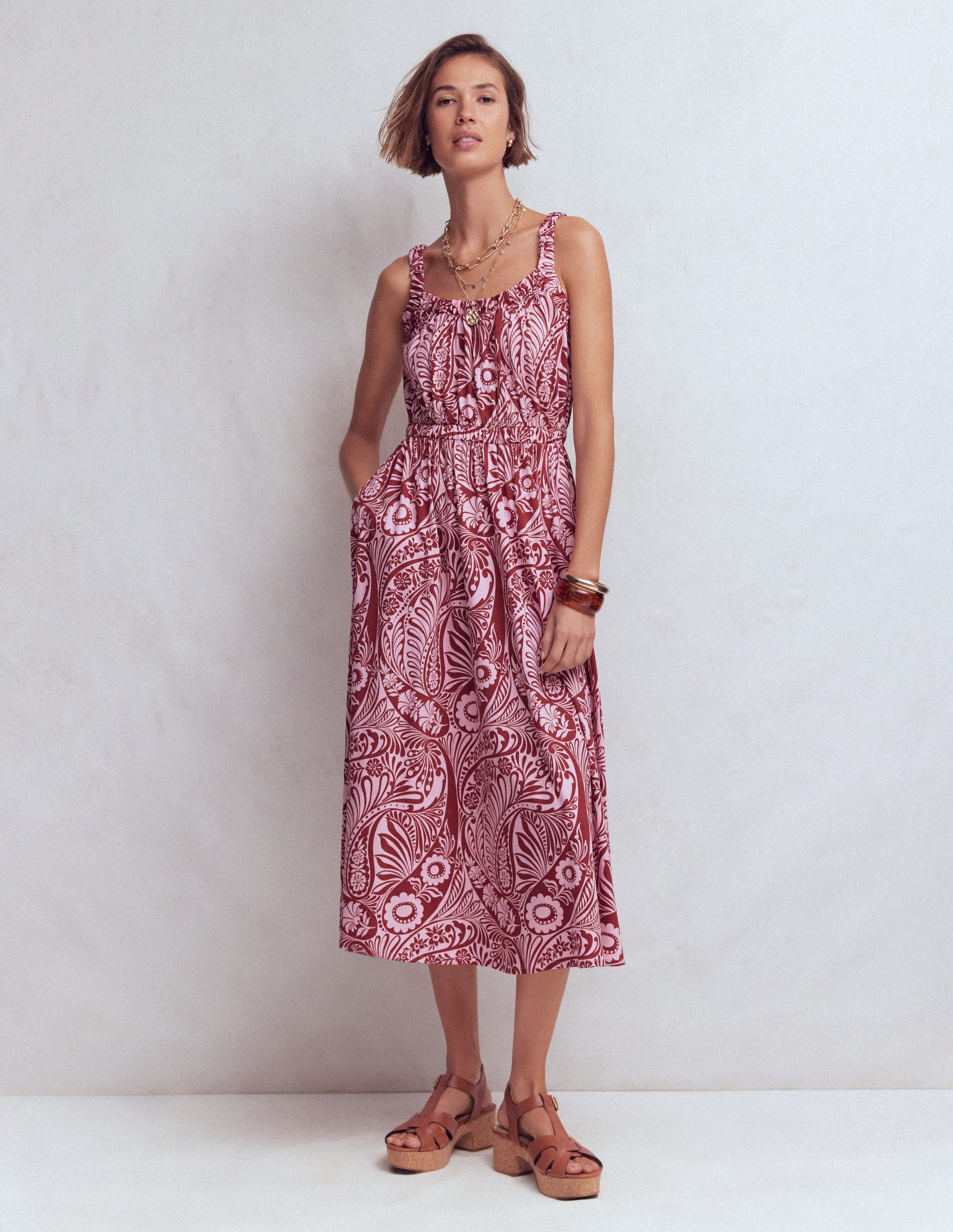 Jerseykleid mit tiefem Rundhalsausschnitt-Rosa, Verwunschenes Paisleymuster - Image 4