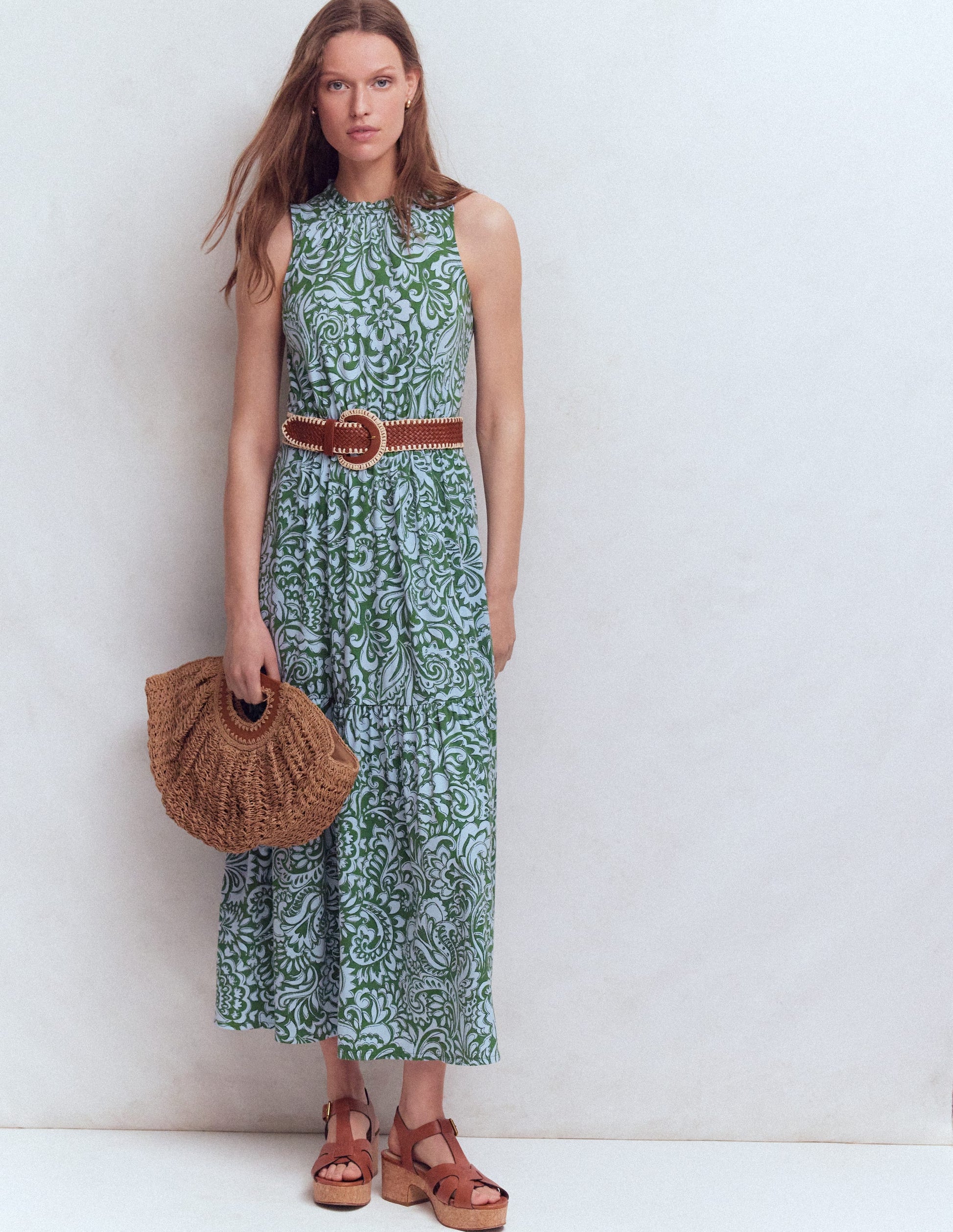 Camalie Jersey-Maxikleid-Grün, Kunstvolle Gardenie-1