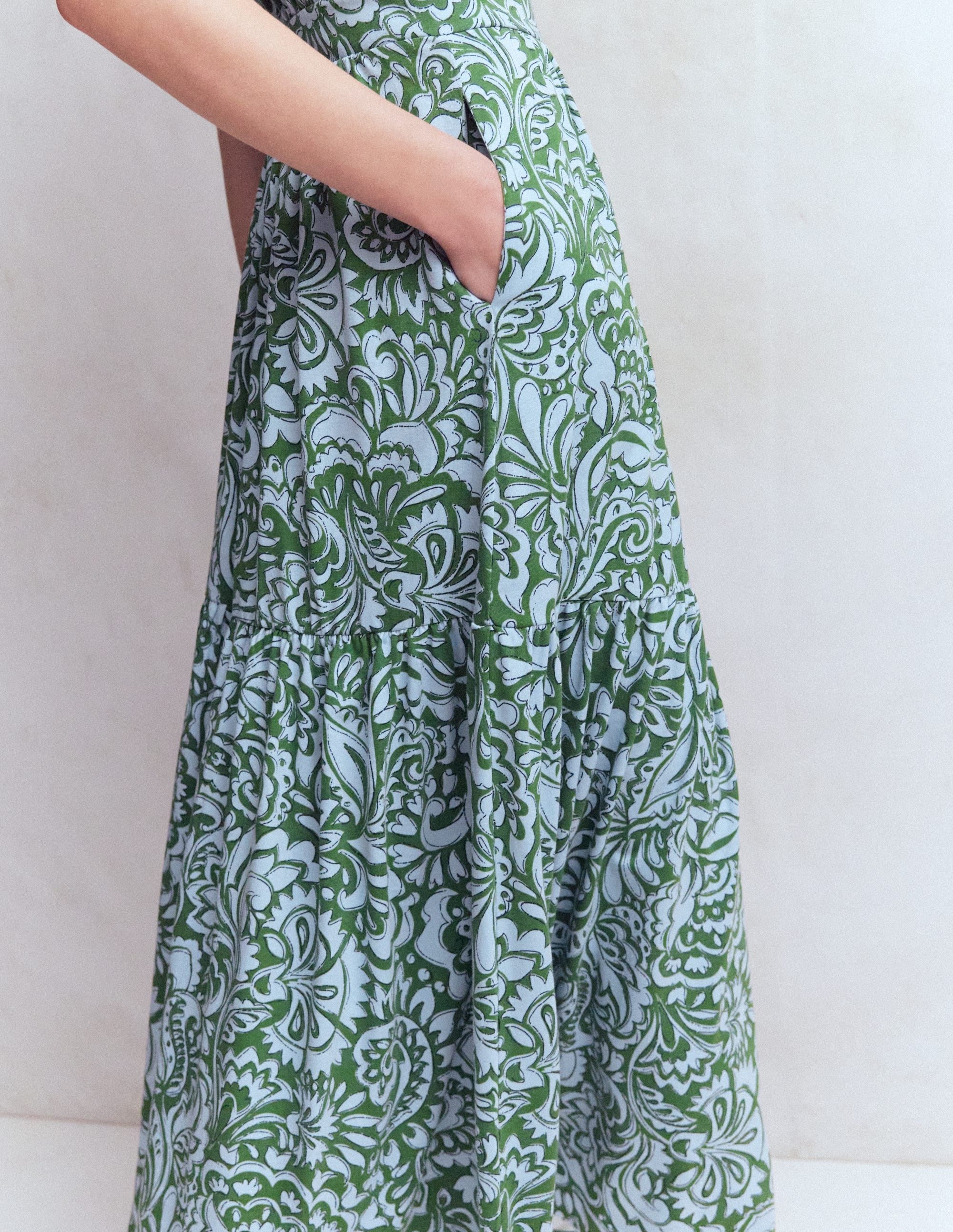 Robe longue Camalie en jersey-Vert, motif Elaborate Gardenia - Image 2