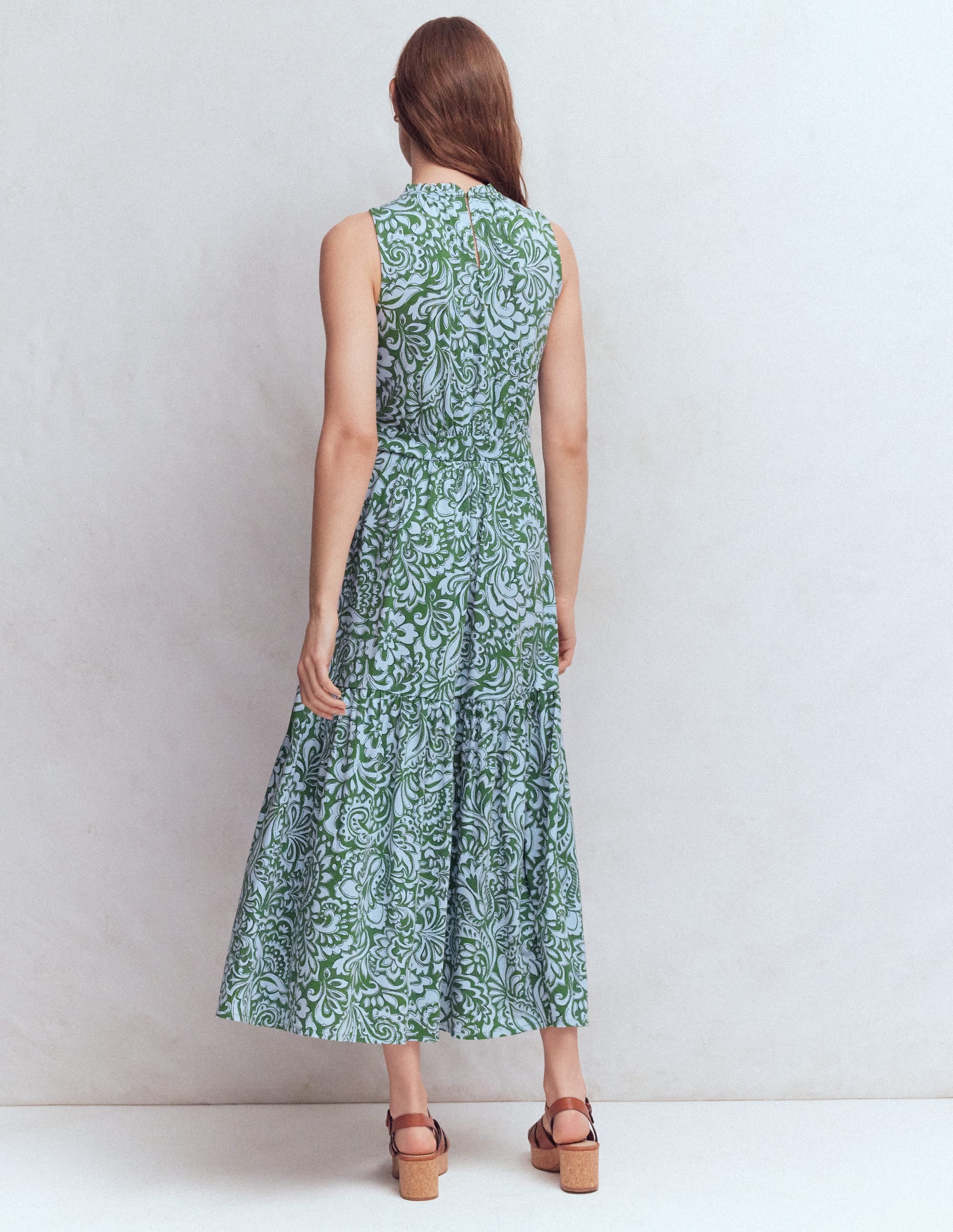 Robe longue Camalie en jersey-Vert, motif Elaborate Gardenia - Image 3