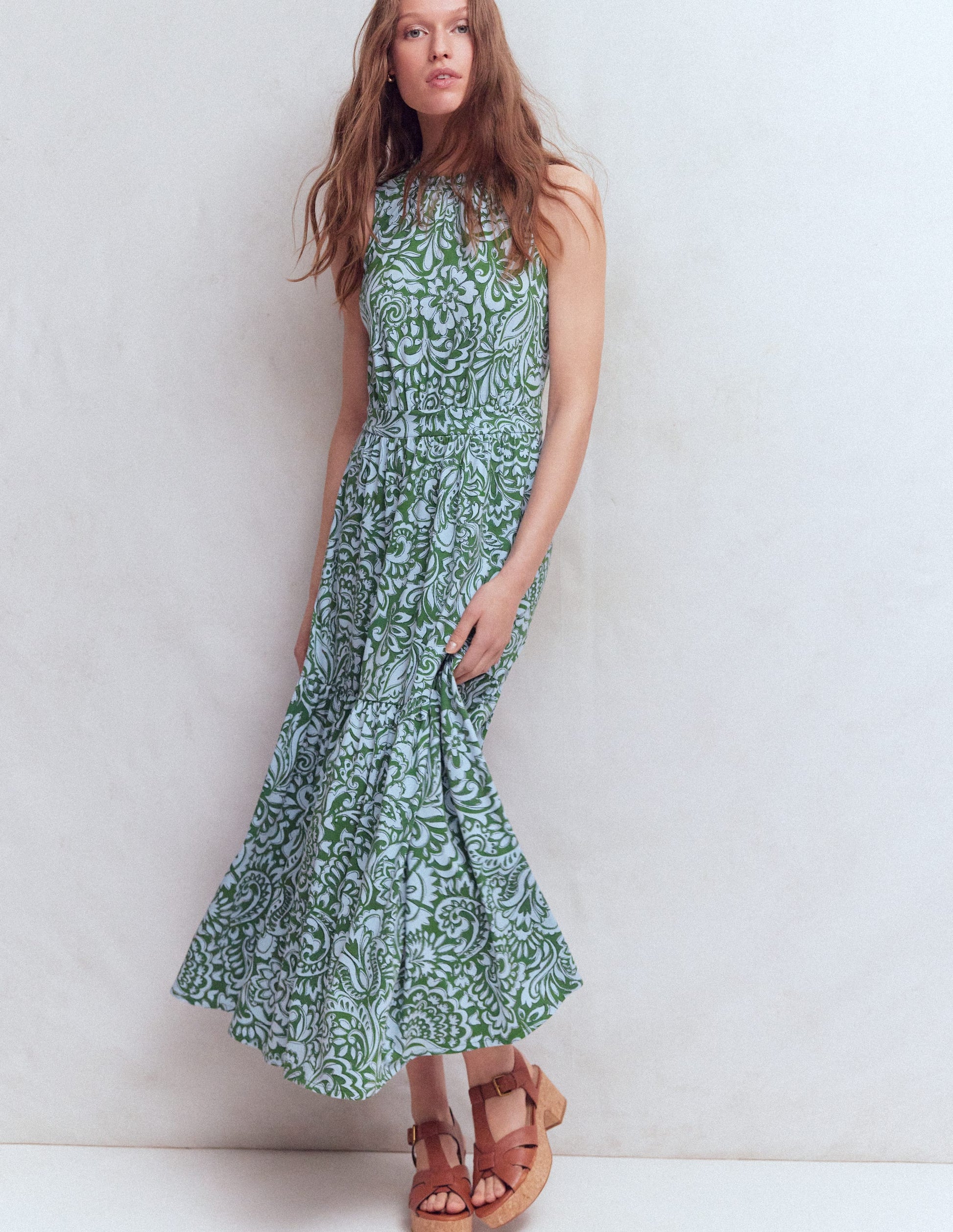 Camalie Jersey-Maxikleid-Grün, Kunstvolle Gardenie-4