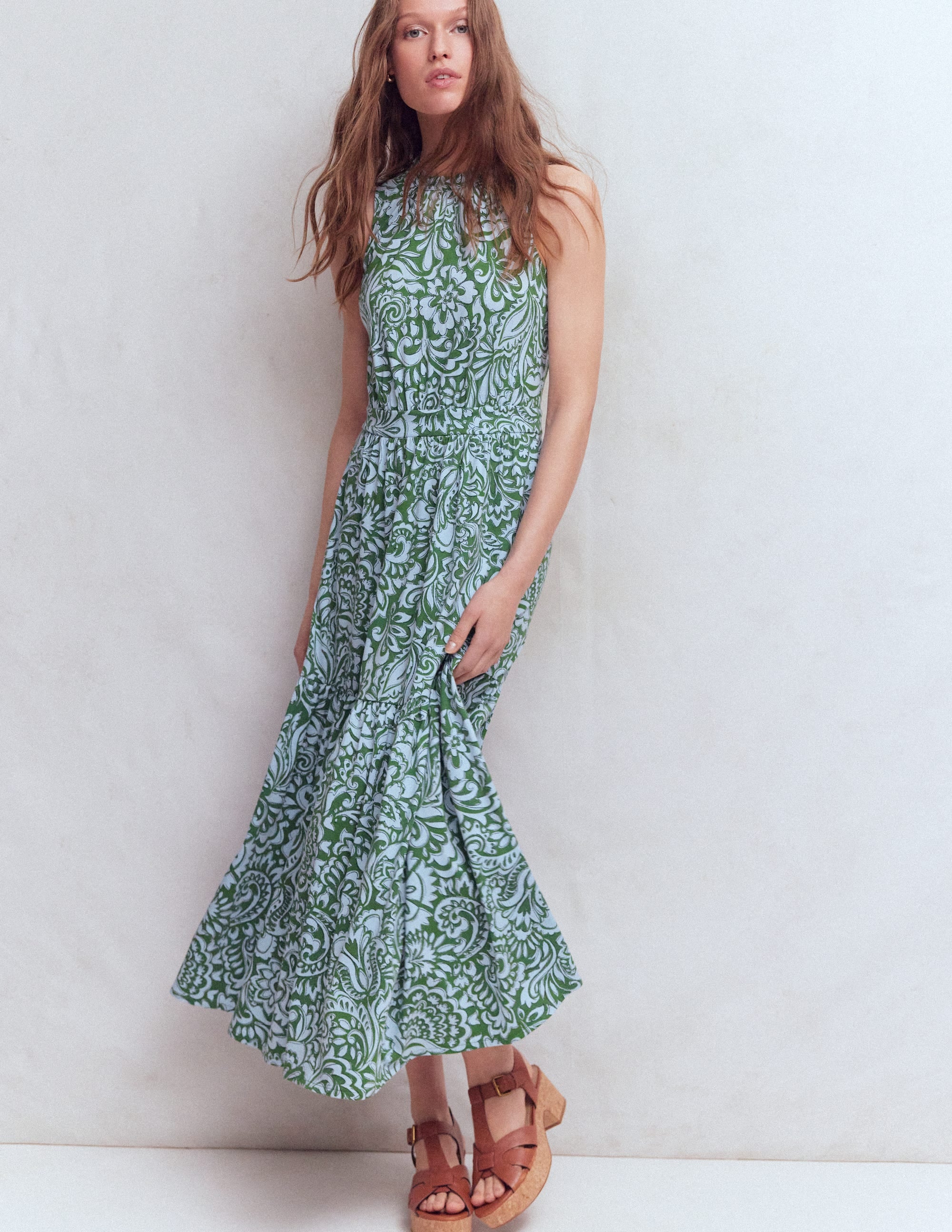 Robe longue Camalie en jersey-Vert, motif Elaborate Gardenia - Image 4