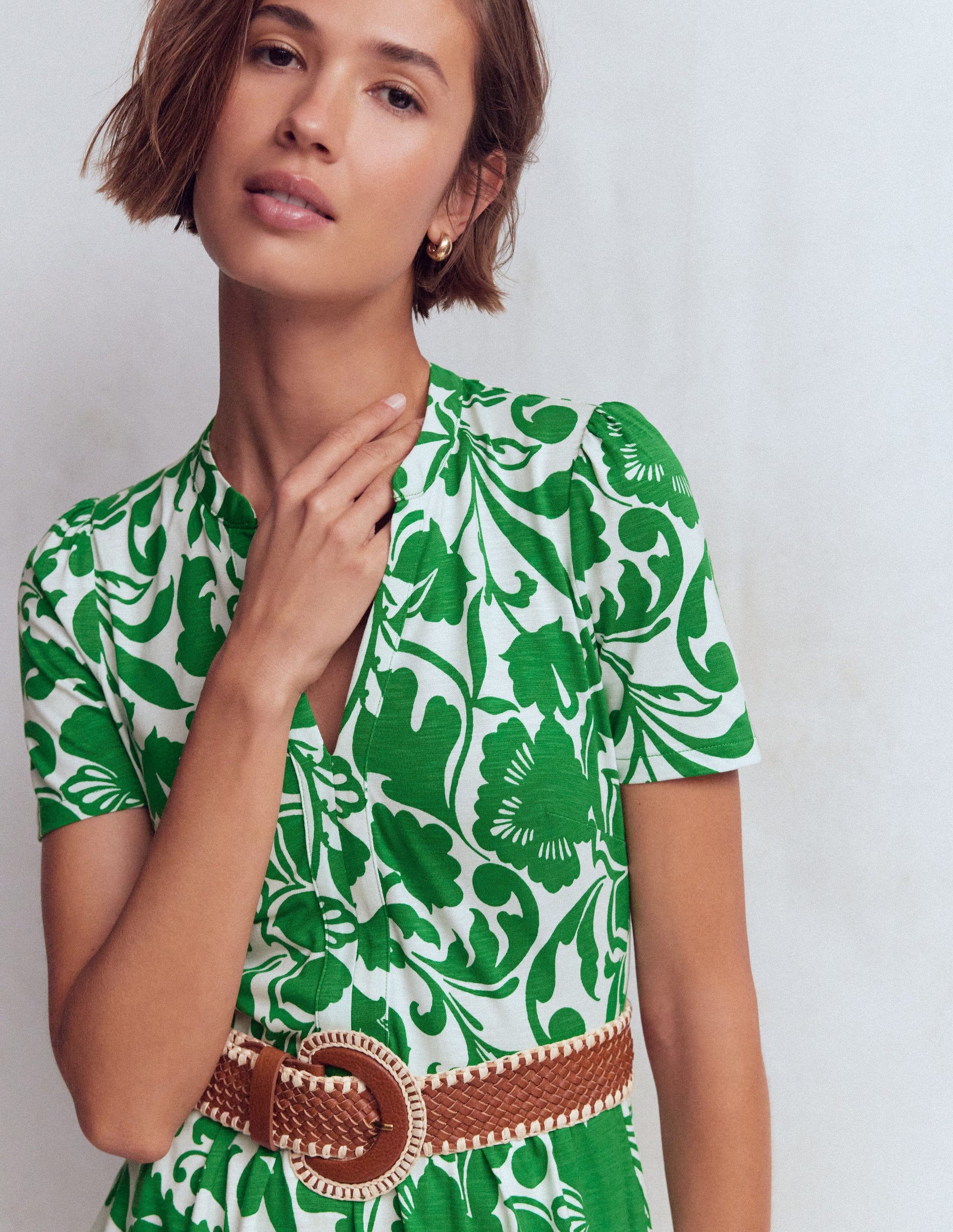 Naomi Jersey Midi Dress-Emerald, Flourishing Meadow-6