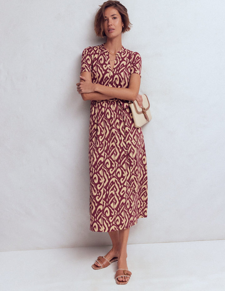 Naomi Jersey-Midikleid-Dunkler Blauregen, Aztekenmuster