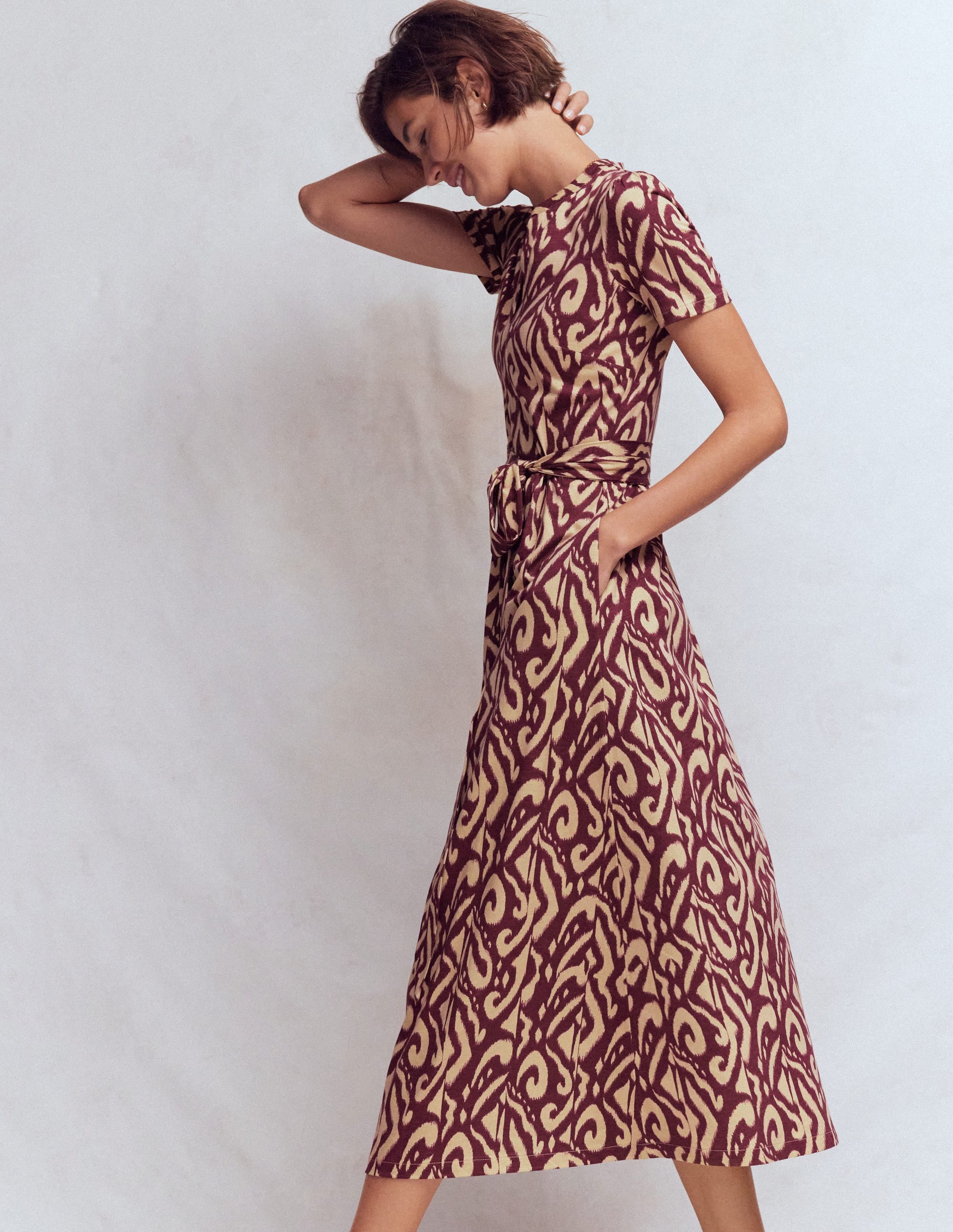Naomi Jersey-Midikleid-Dunkler Blauregen, Aztekenmuster - Image 4