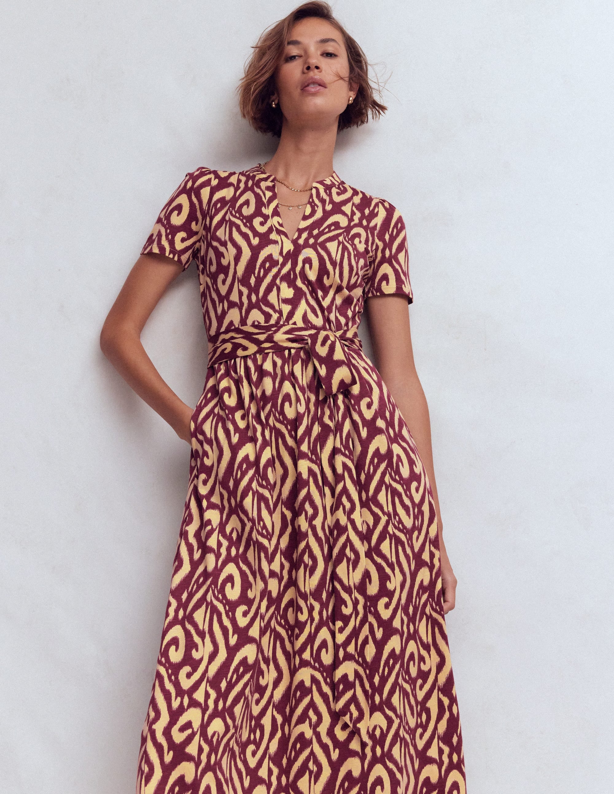 Naomi Jersey-Midikleid-Dunkler Blauregen, Aztekenmuster - Image 5