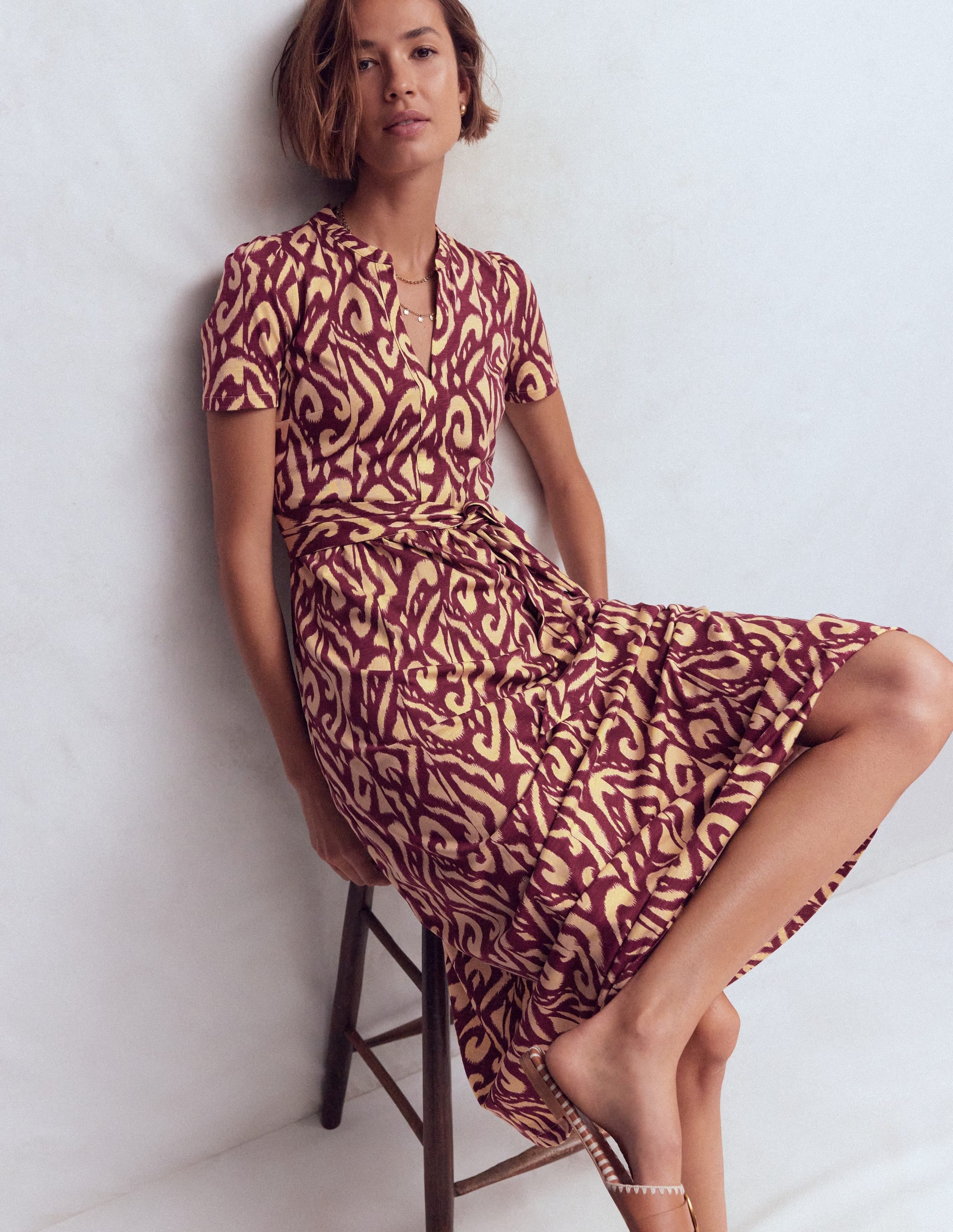 Naomi Jersey-Midikleid-Dunkler Blauregen, Aztekenmuster - Image 6