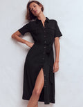 Mavis Midi-Hemdblusenkleid aus Jersey-Schwarz