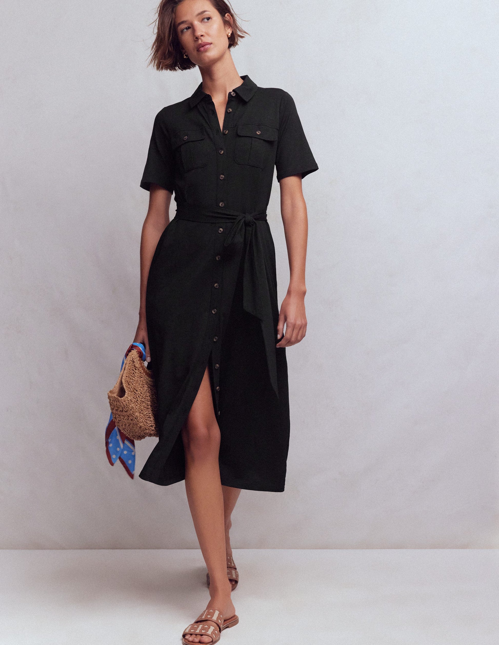 Mavis Midi-Hemdblusenkleid aus Jersey-Schwarz-5